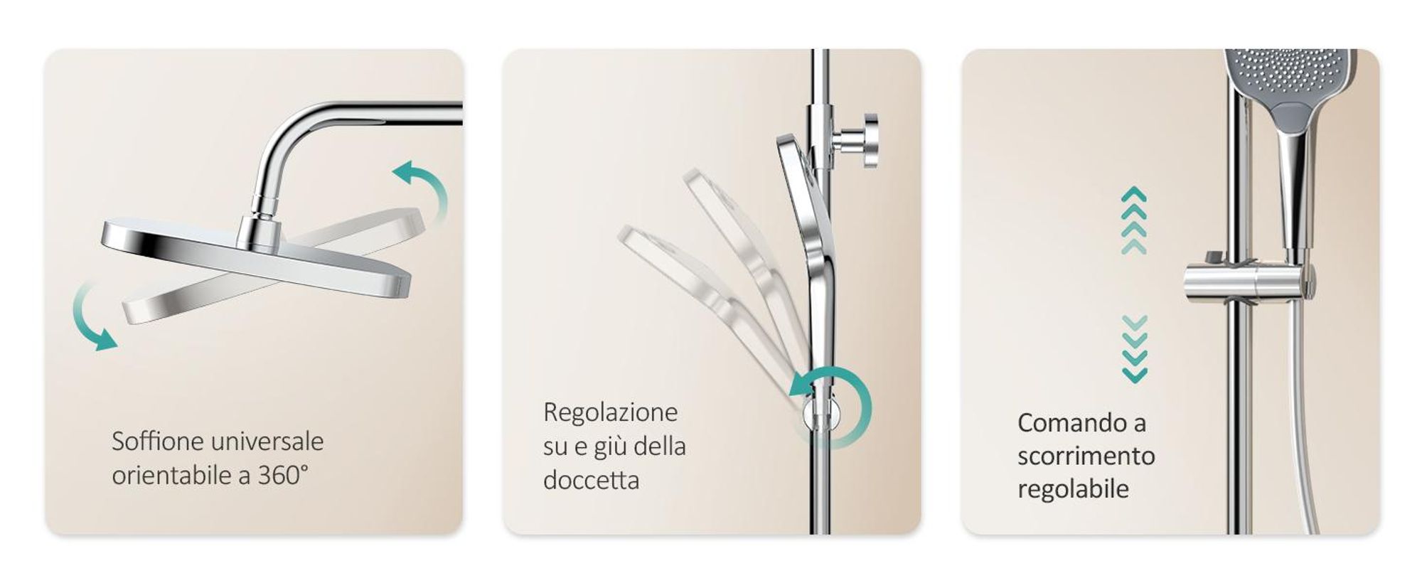 Sistema doccia EMKE con termostato, soffione a pioggia da 36x24 mm, doccetta manuale con 3 intensità di getto, doccia a pioggia, miscelatori per bagno e doccia, conformità KTW, finitura cromata