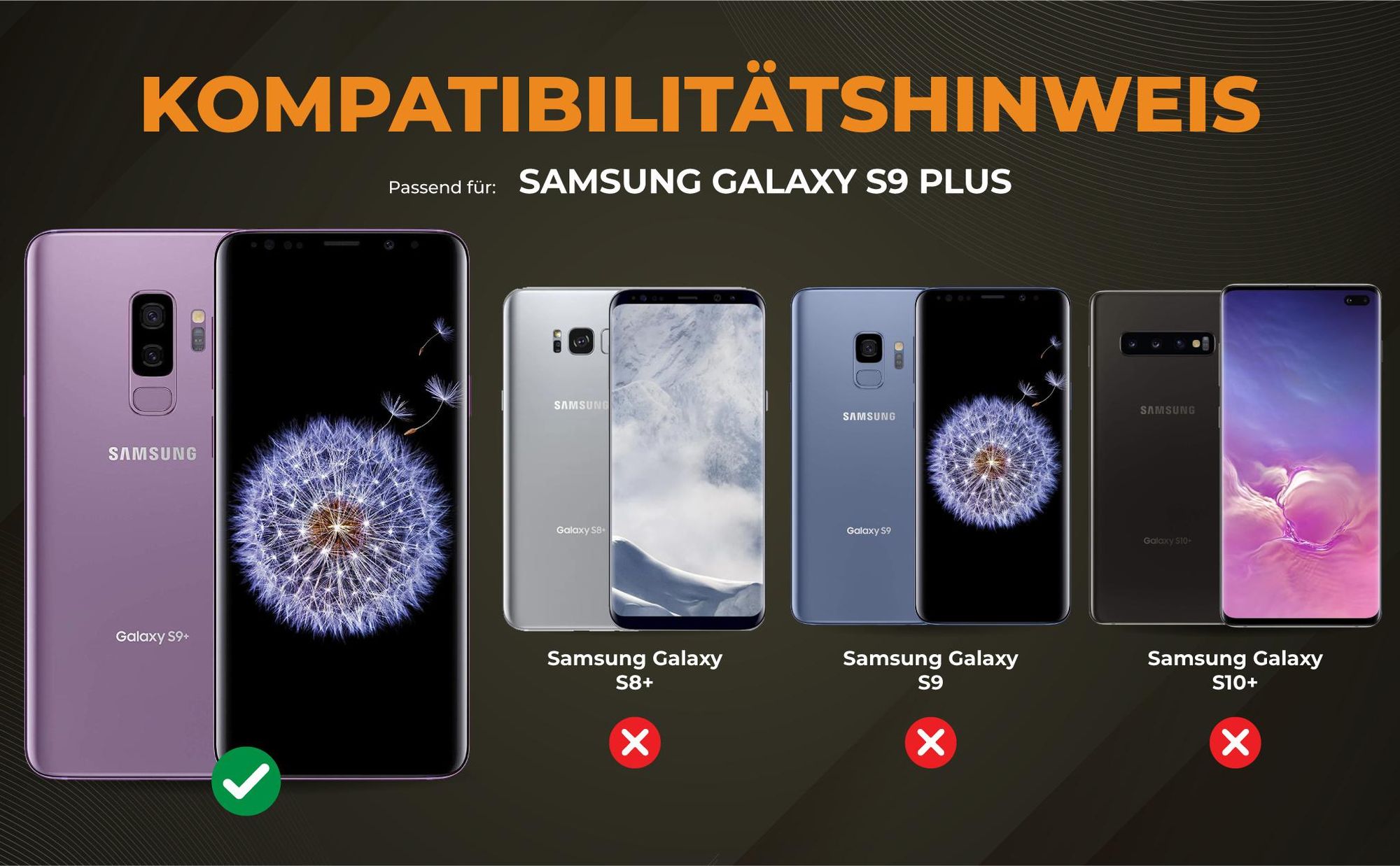 Kompatibilitätshinweise Hülle für Samsung Galaxy S9+