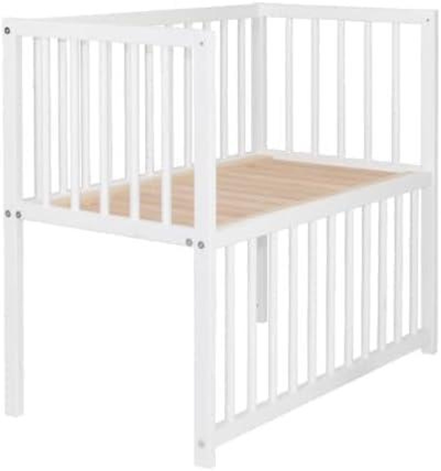 Baby Happy Bliss Lit cododo Charlie 80x40 cm – Bois de hêtre Massif – Matelas Inclus – Sangle de Fixation – Blanc