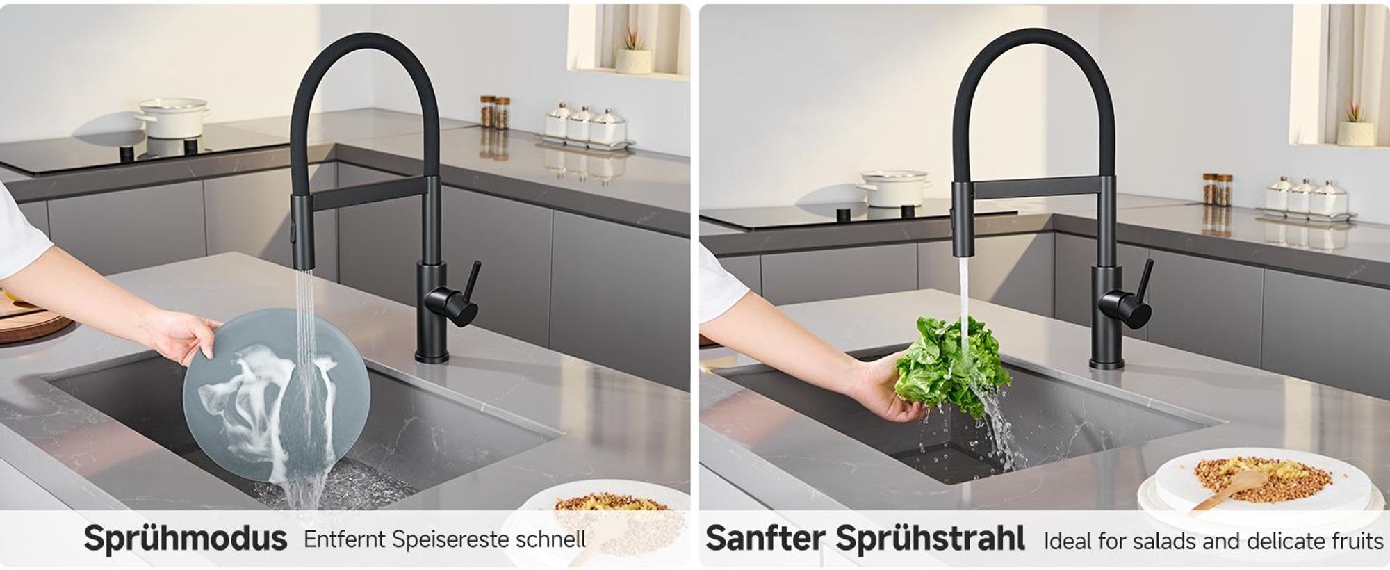 Wasserhahn Küche Magnetisch Schwarz, 2 Strahlarten Flexibel, 360° Drehbar Spültischarmatur, 304 Edelstahl Küchenarmatur Cecipa Einhandmischer