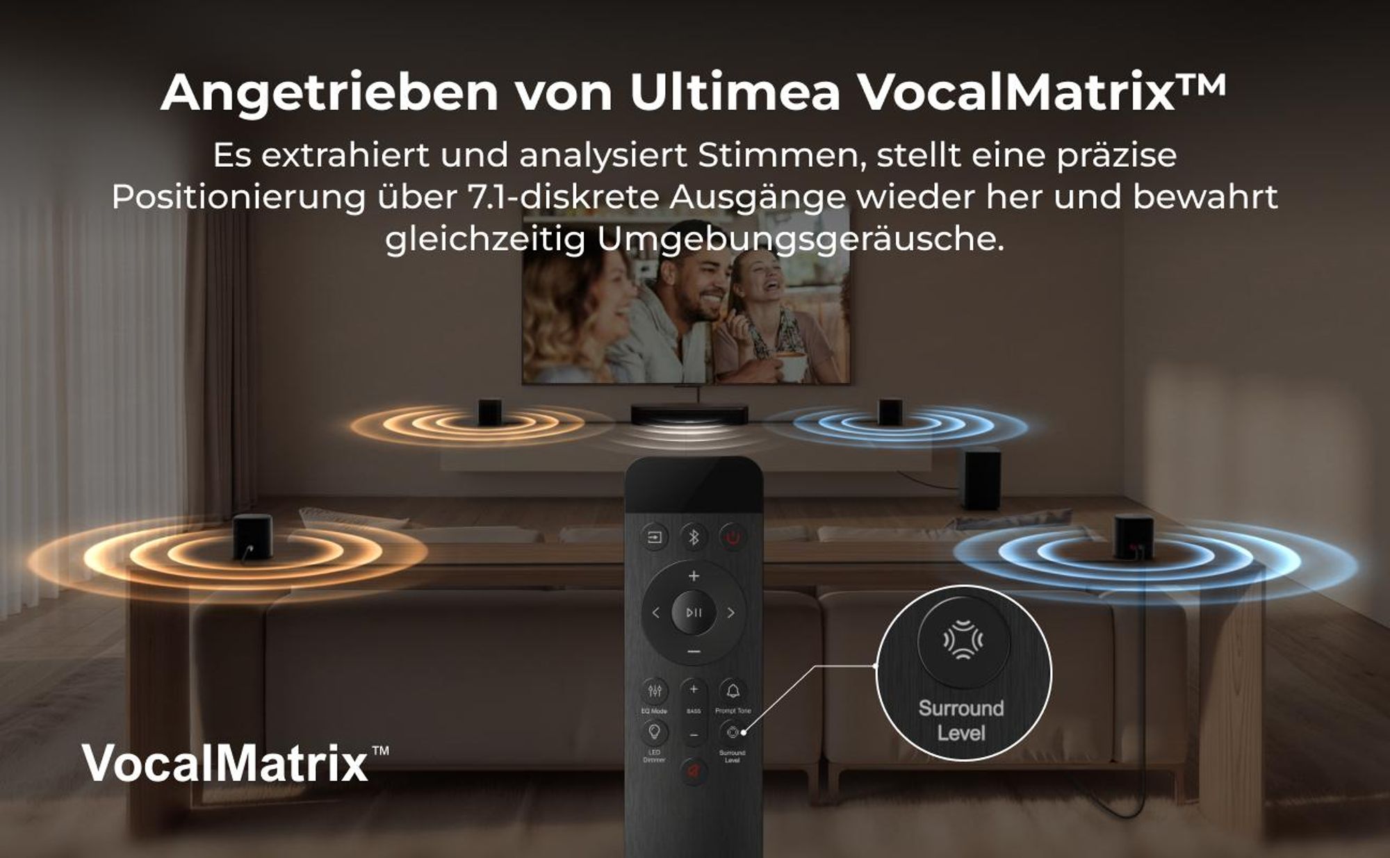 ULTIMEA 7.1ch Soundbar mit Subwoofer für TV, Surround Sound System für Heimkino, 4 Surround Lautsprechern, HDMI ARC, App Steuerung, Aura S4T