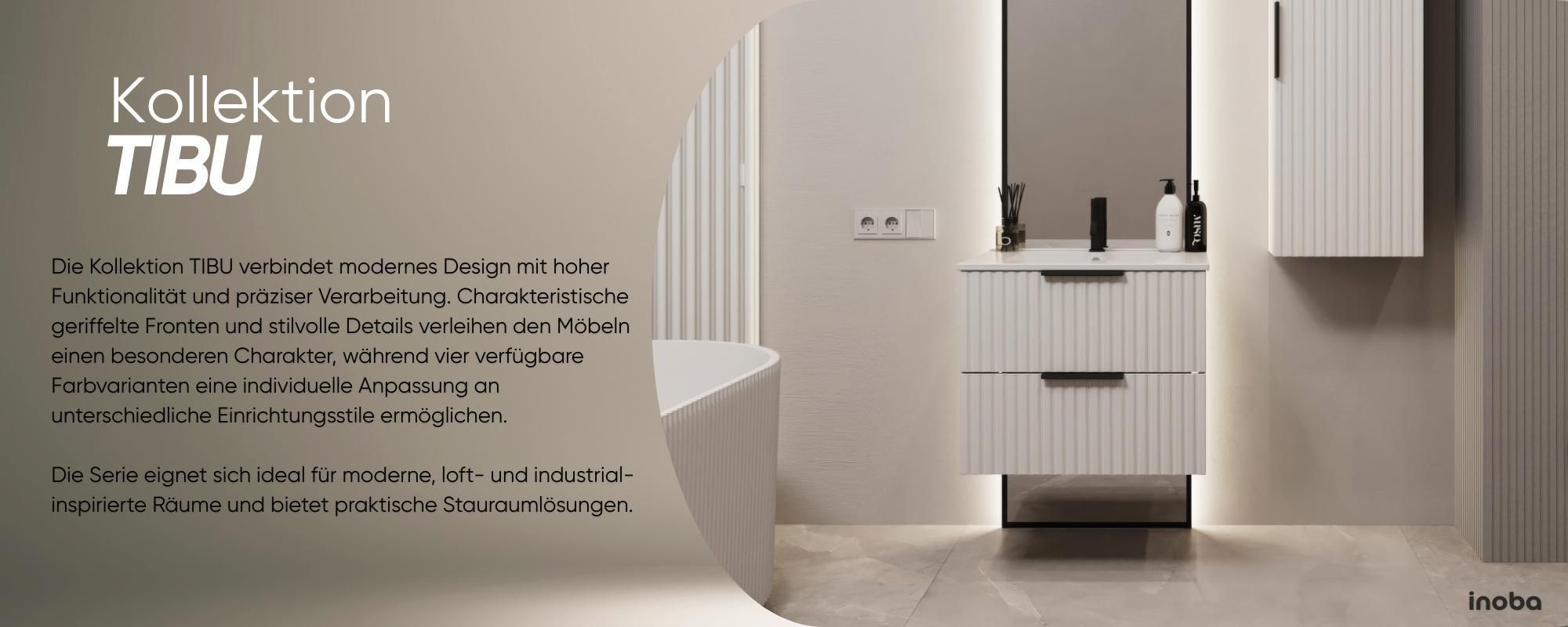 Waschbeckenunterschrank TIBU mit Waschbecken Badezimmer 2 große Schubladen Softclose Badmöbel Kaschmir 80x50x46