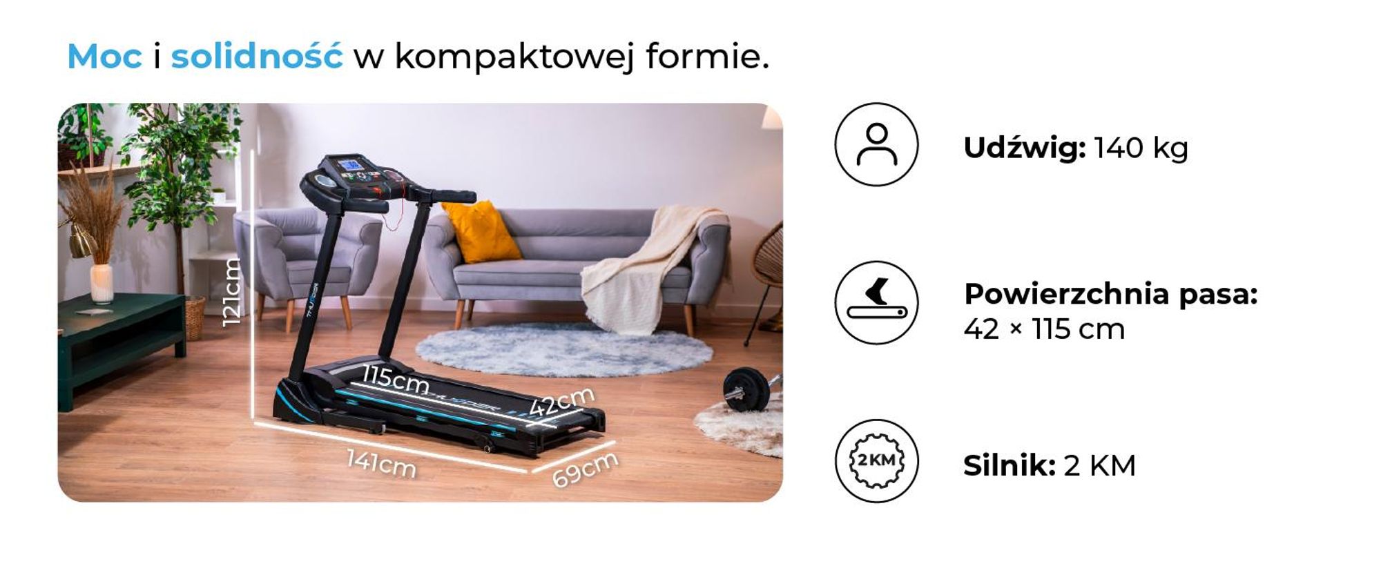 Bieżnia Thunder ICON BLACK 115x42cm 17km/h FitShow składana Bluetooth