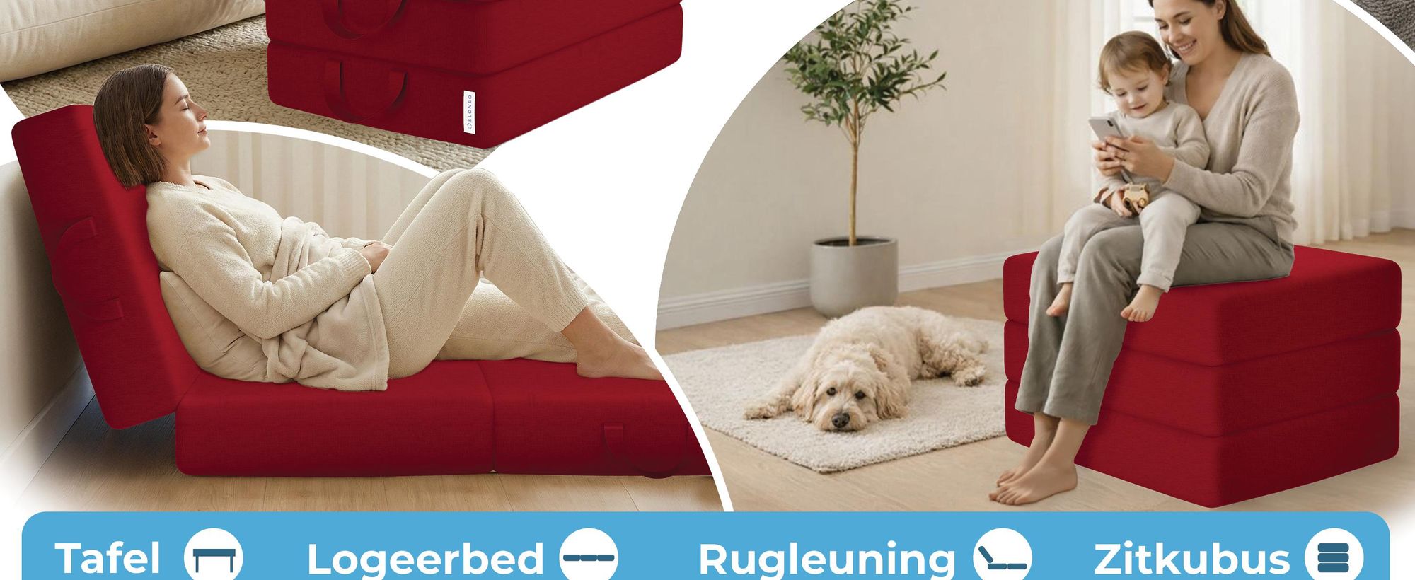 ELONEO Opklapbare matrassen, gastenmatrassen, 3-delige opvouwbare matrassen, extra dik schuim (15 cm), geschikt voor mensen met rugproblemen, opvouwbaar, (rood)