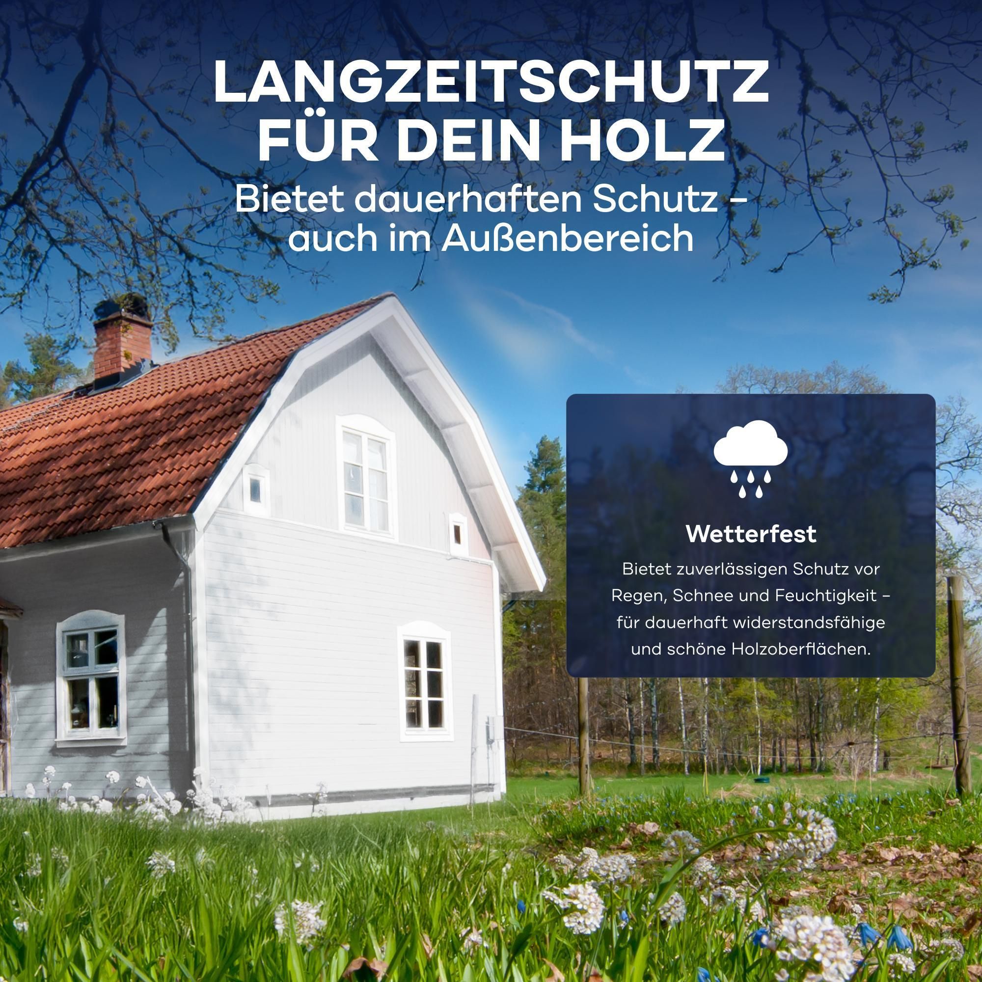 Plid Holzfarbe Weiß 0,75l + Pinselset 3-tlg. / Innen & Außen - Wetterschutzfarbe Holzfarbe Außen - Dauerhafte Holzschutzfarbe - Holzlack