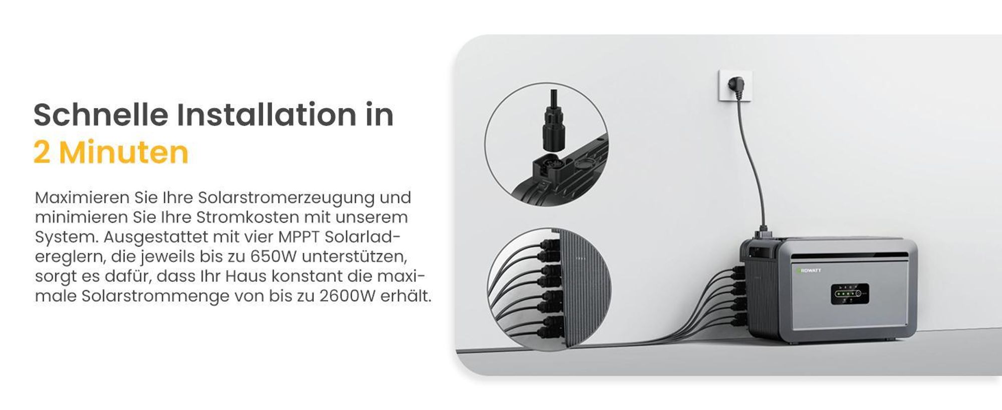 Powerness Balkonkraftwerk mit Speicher, Growatt NEXA 2000 All-in-One 2048Wh Speicher mit 2x 450W Full Black Bifazial Solarmodule (0% MwSt)