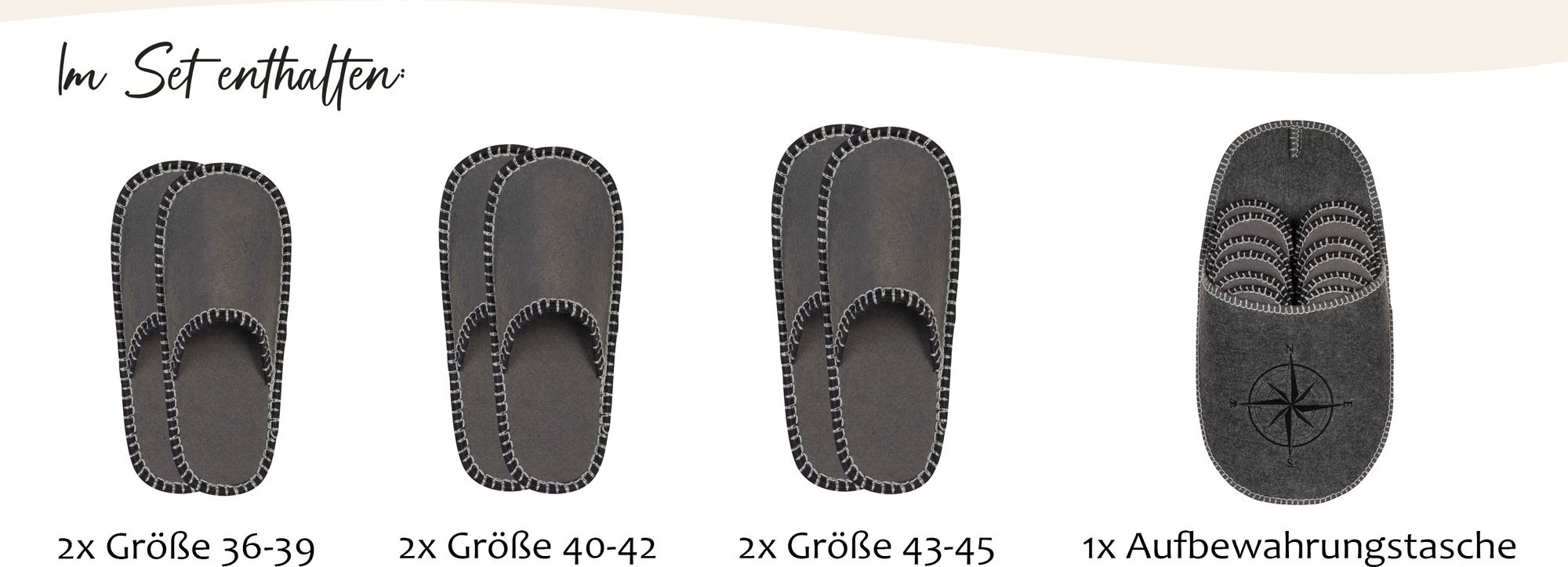 ONVAYA® ABS Gästepantoffel | Kompass | 6er Set | Antirutsch Sohle | Hausschuhe | Filzpantoffel | Gr. 36-45 Gästehausschuhe