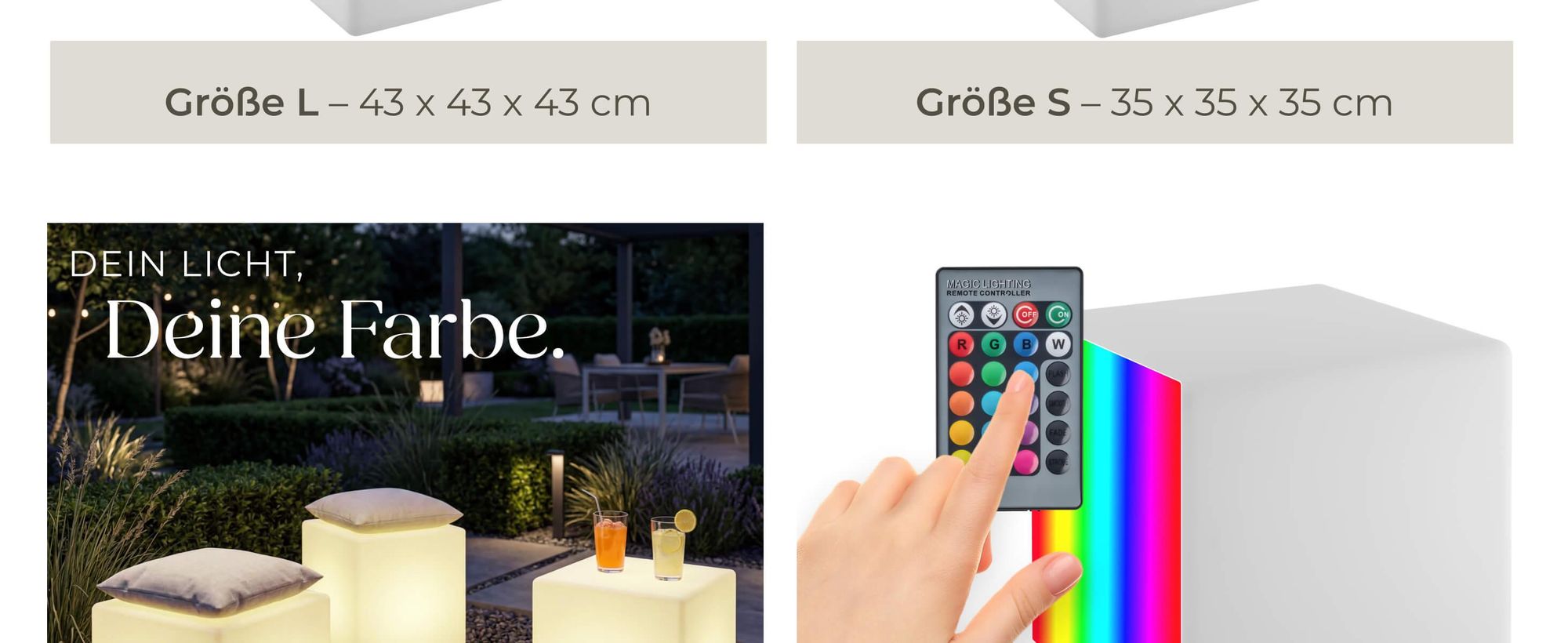 tectake® Leuchtwürfel Luminous Cube mit LED-Beleuchtung, 12 W Belastbarkeit 100 kg, inkl. Erdspieß