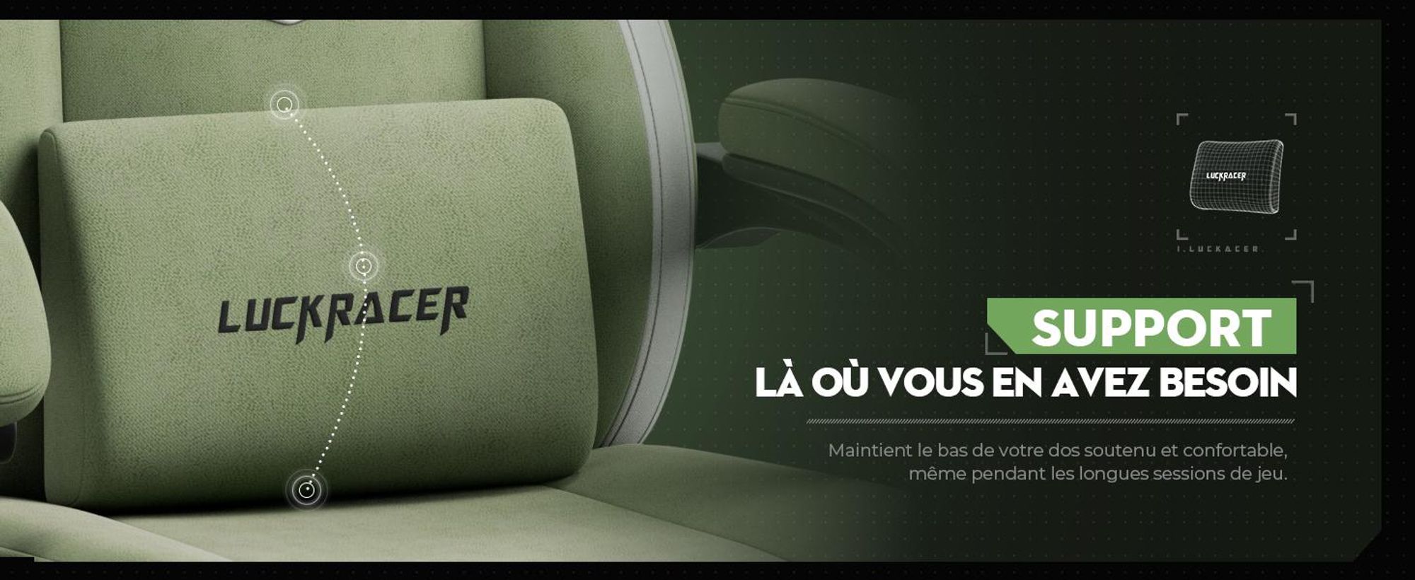 LUCKRACER Chaise de jeu, chaise de bureau avec accoudoirs reliés, coussin en mousse à mémoire, angle d'inclinaison de 90-155° et repose-pieds, tissu fonctionnel résistant
