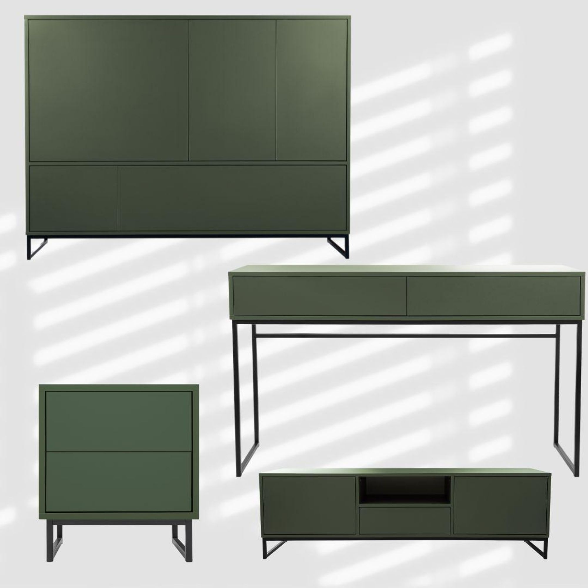 BETTSO Kommode GENUA Türkommode für Wohnzimmer und Schlafzimmer Flaschengrün Metallbeine 160x45x120