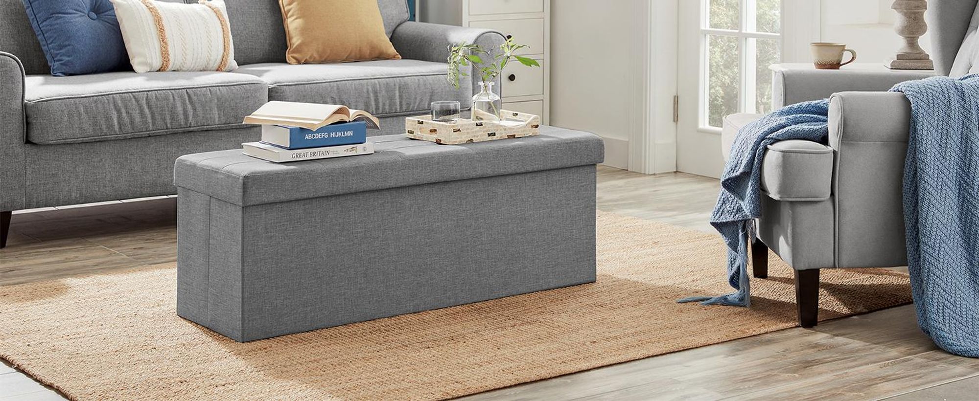 SONGMICS 110 cm Sitzbank mit Stauraum, klappbare Sitztruhe, Fußbank, ingwergelb