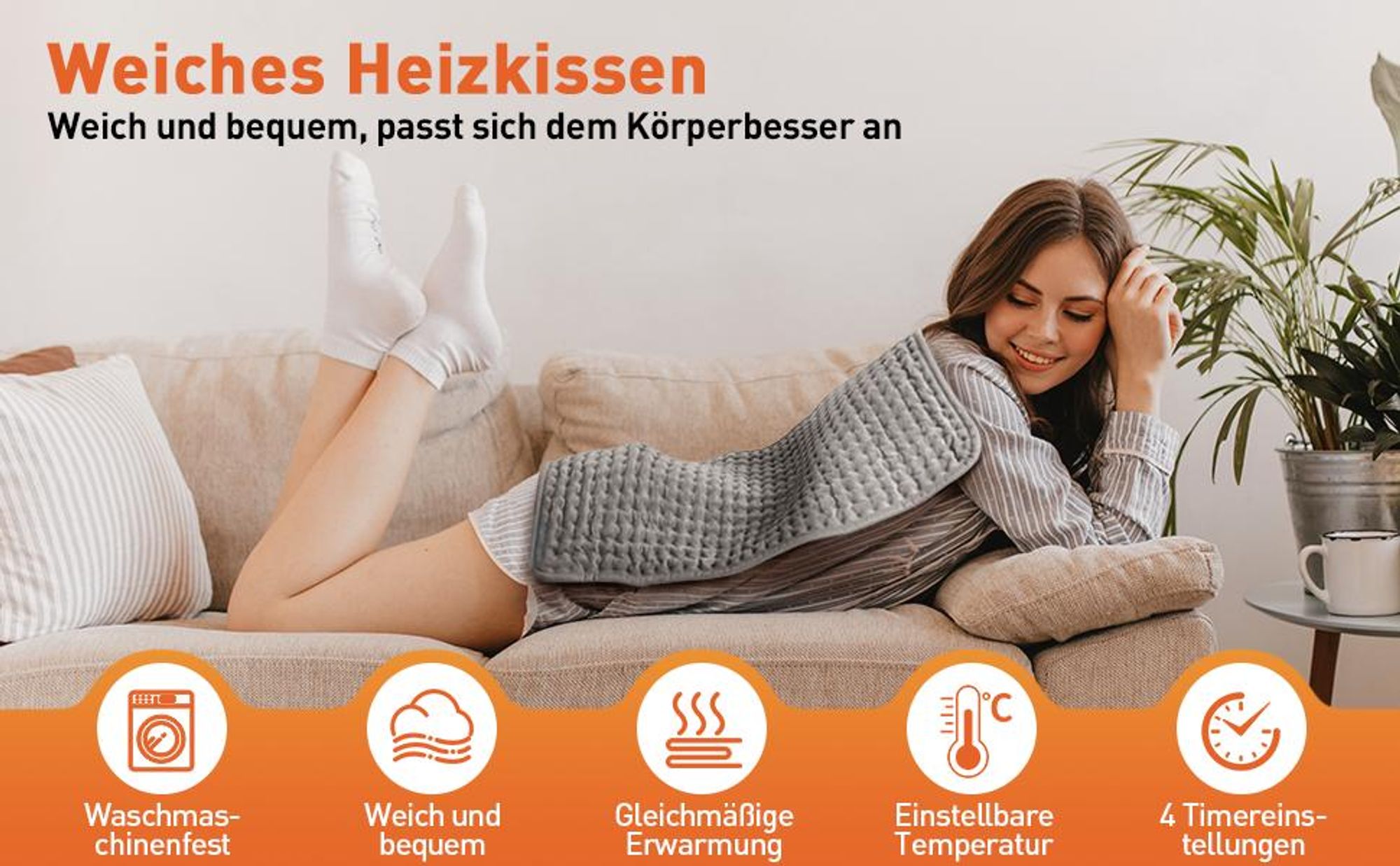 Wärmekissen, Heizkissen, Heizdecke, Rückenwärmer, Schnelle Erwärmung, mit Abschaltautomatik, Waschmaschine, für Rücken, Füße, Nacken, Schultern