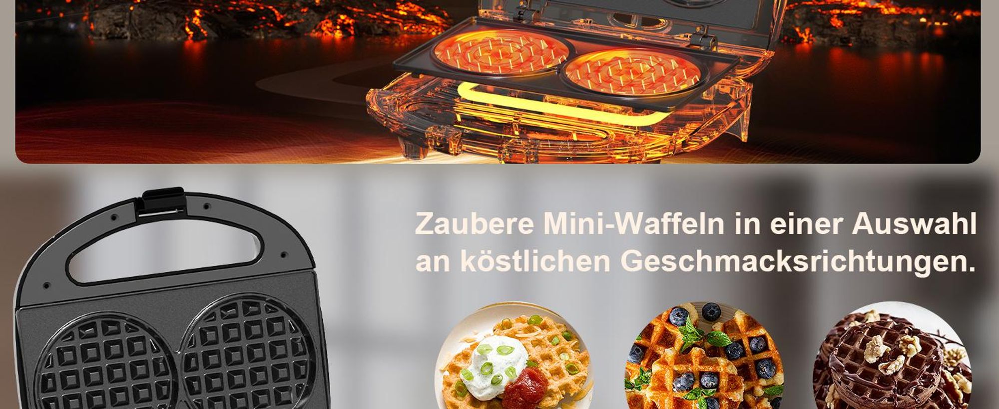 YASHE Mini-Doppelwaffeleisen ABS07-B, 750 W, Antihaft, Schwarz