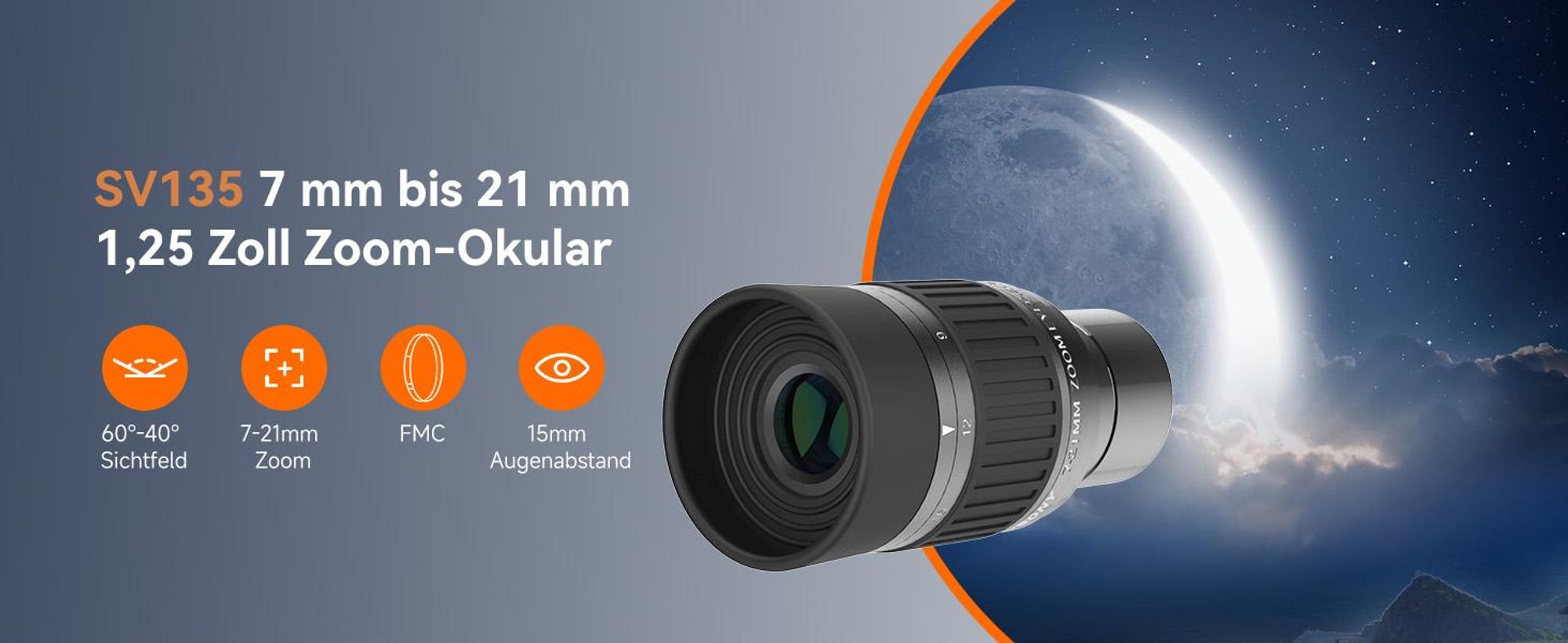 Svbony SV135 Zoom-Teleskop-Okular, 1,25 Zoll, 7–21 mm,60 Grad weites Sichtfeld,7 Elemente 4 Gruppen,Teleskop Zubehör für Planetenbeobachtungsteleskope