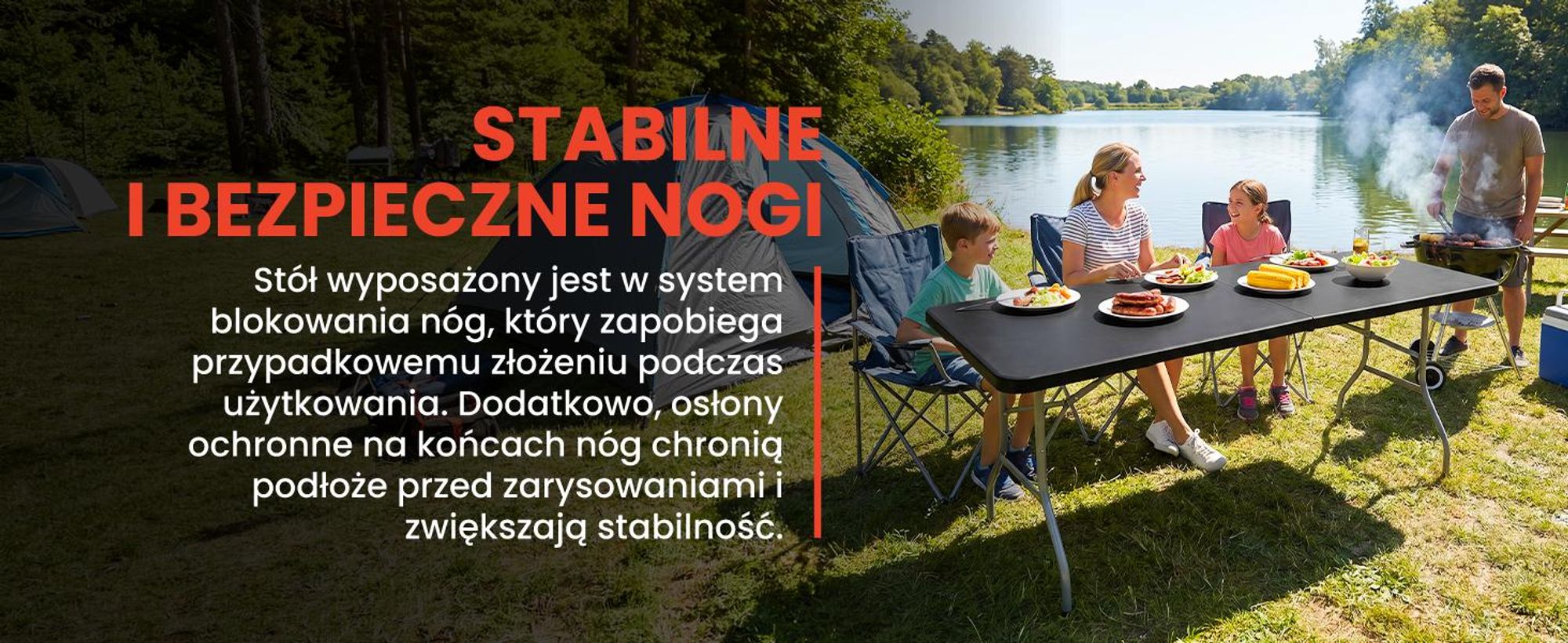 Składany stół kempingowy/ogrodowy z uchwytem do przenoszenia, 180 cm, czarny stół kempingowy/ogrodowy, stół imprezowy