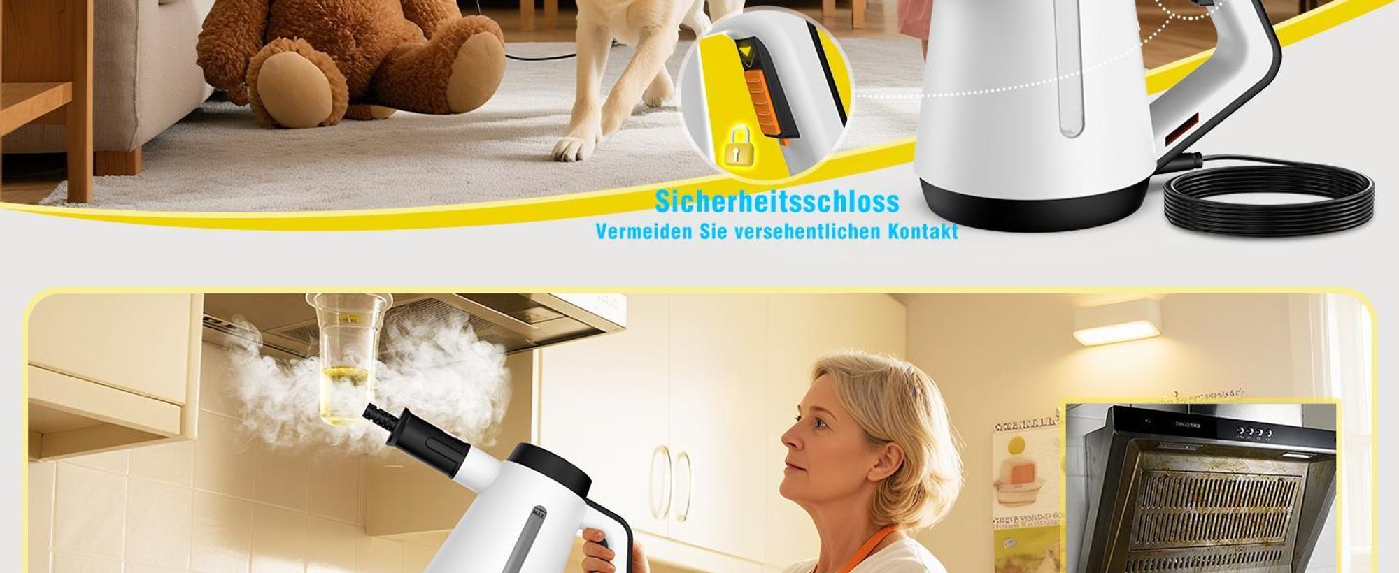 Dampfreiniger, Handdampfreiniger, 1200W Tragbarer Dampfdruck, 400 ml Wassertank, mit 9-teiligem Zubehör