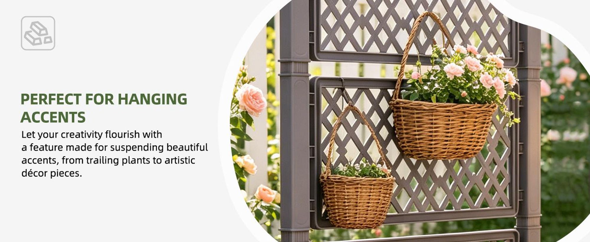 Pflanzkasten mit Rankgitter, Hochbeet für Balkon, 108,5x44x155cm, Garten Rankgitter mit Rädern, Gemüse- Blumenkasten, Grau
