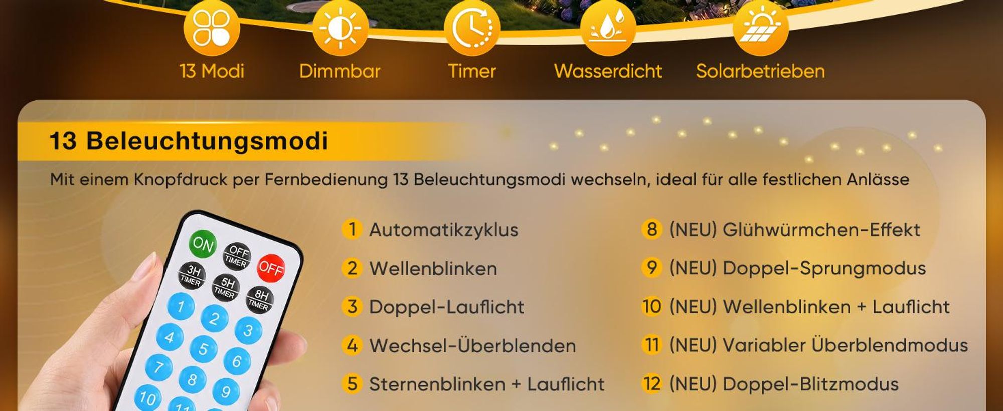 SALCAR  768er  Solar Cluster Lichterkette Außen LED 8,6m Solarlichterkette mit Fernbedienung, 13 Modi Solar Lichterketten für Innen Garten Hochzeit