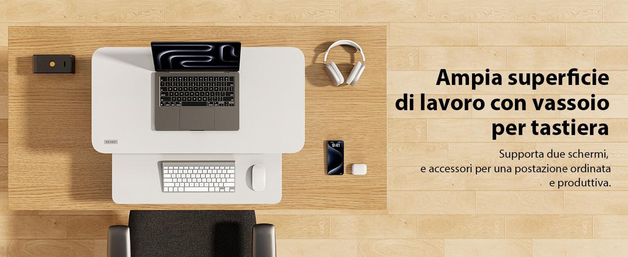 SENSE7 Convertitore da scrivania bianco - Supporto da scrivania ergonomico regolabile in altezza - Postazione di lavoro seduto-in piedi 81x40 cm - Scrivania in piedi da ufficio - Supporto per monitor fino a 13 kg