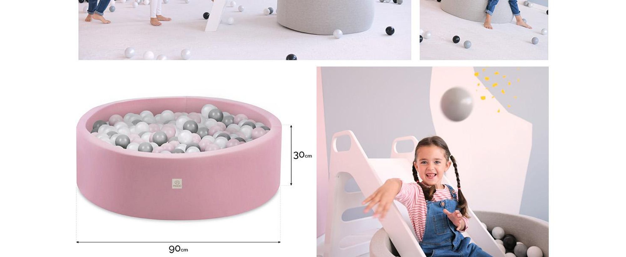 MISIOO Smart Bällebad 90 x 30 cm/200 Bälle  - Bällebad Kinder für Baby Zimmer - Bälle für Bällebad - Baby Spielzeug - Rosa: Hellrosa/Perlen/Silber