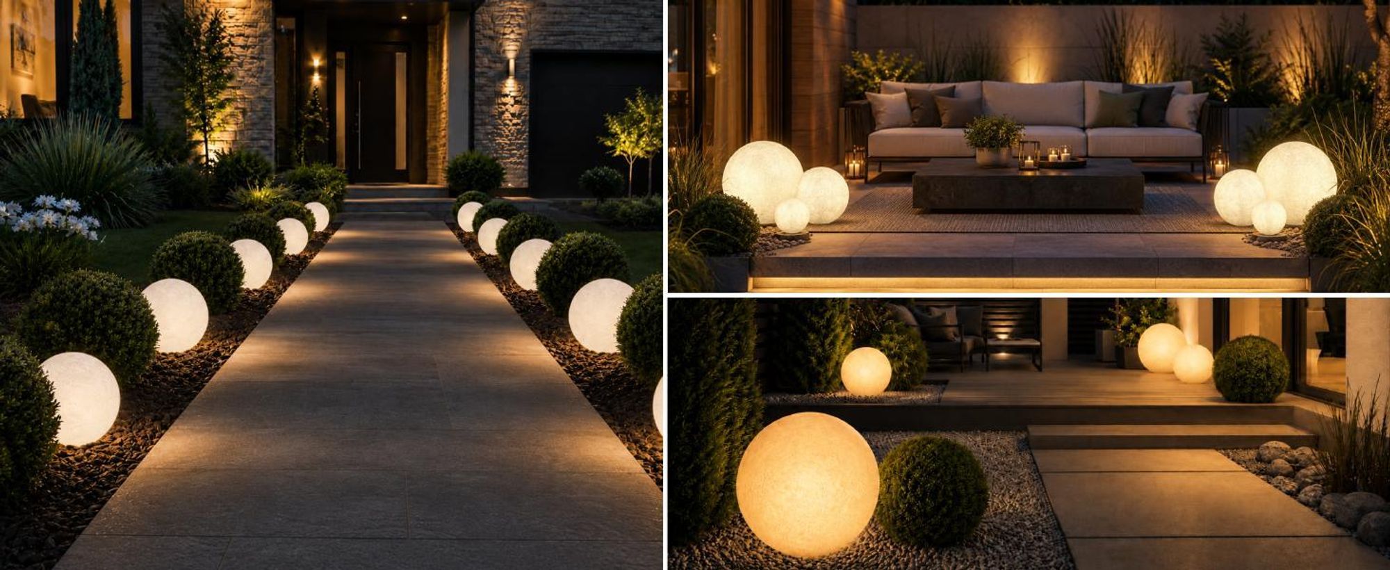 LUMILED Stein Kugelleuchte Außen 40cm Außenkugelleuchte Kugellampe Gartenkugel Außenleuchte Kugel Wegeleuchte IP44 E27 Fassung  Anschlusskabel 1,95m