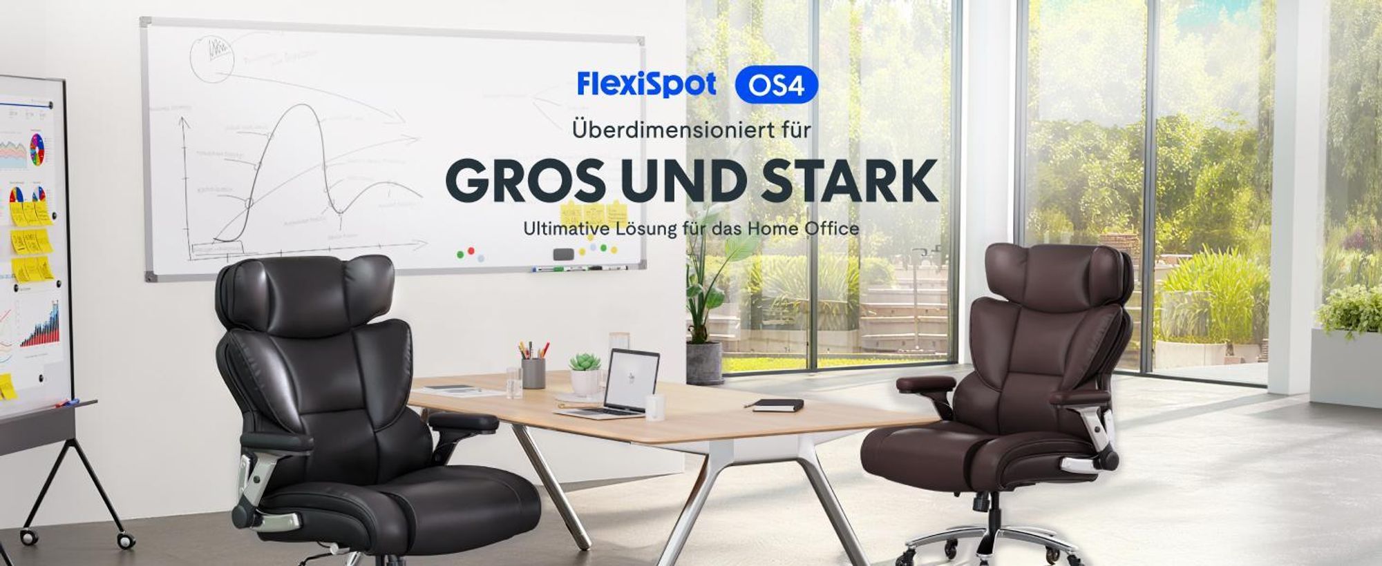 FLEXISPOT OS4 Ergonomischer XXL Bürostuhl bis 300 kg, Chefsessel mit dynamischer Lendenwirbelstütze, 63,5cm breitem Sitz und Gummirollen, Braun