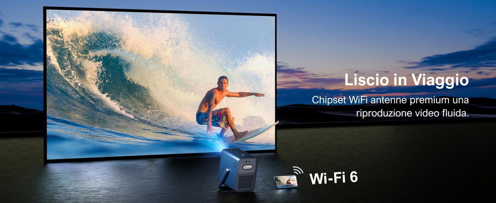 Proiettore Poseidon E40, Android TV 11.0 con Netflix, proiettore audio Dolby, 2000:1, 1920 x 1080 px, design con maniglia per il trasporto, proiettore portatile nativo 1080P