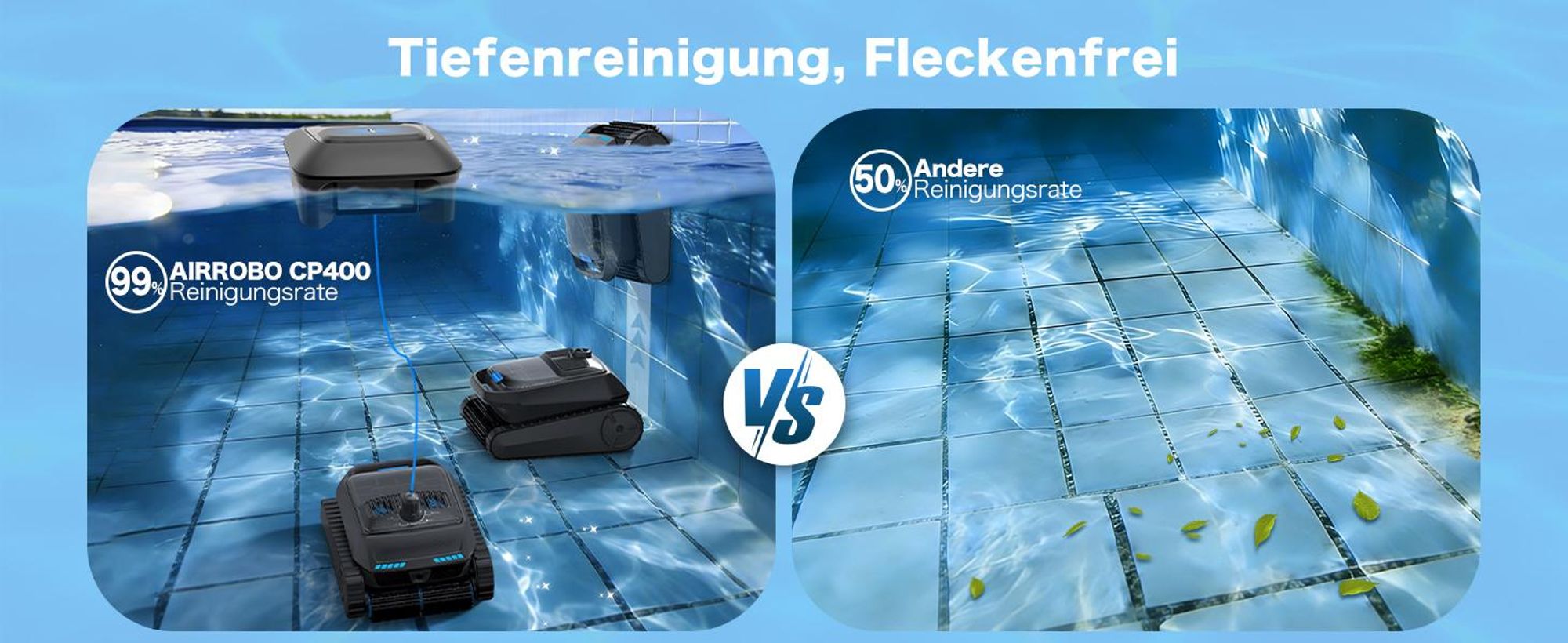 AIRROBO CP400 Poolroboter, Intelligente Navigation, Selbsteinparkfunktion, All-in-One Poolreinigung für Wasseroberfläche/Boden/Wand/Wasserlinie