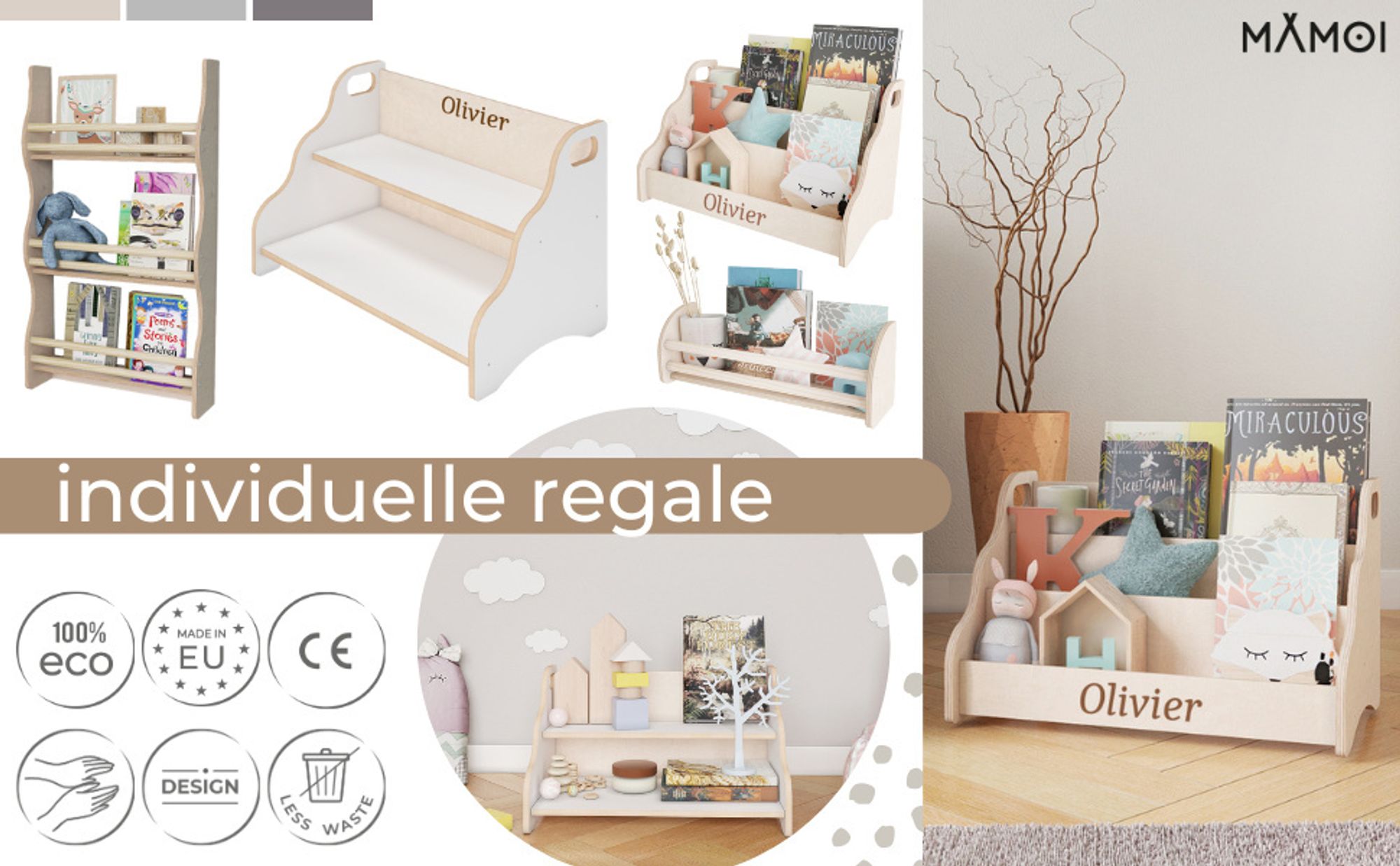 MAMOI® Bücherregal für kinder, Bücherkiste für kinderzimmer, Book shelf, Buchregal, Wandregal kinderregal, Kinderbücherregal, Bücherbank aus holz für Kleinkind, Kindermöbel für kleines kind