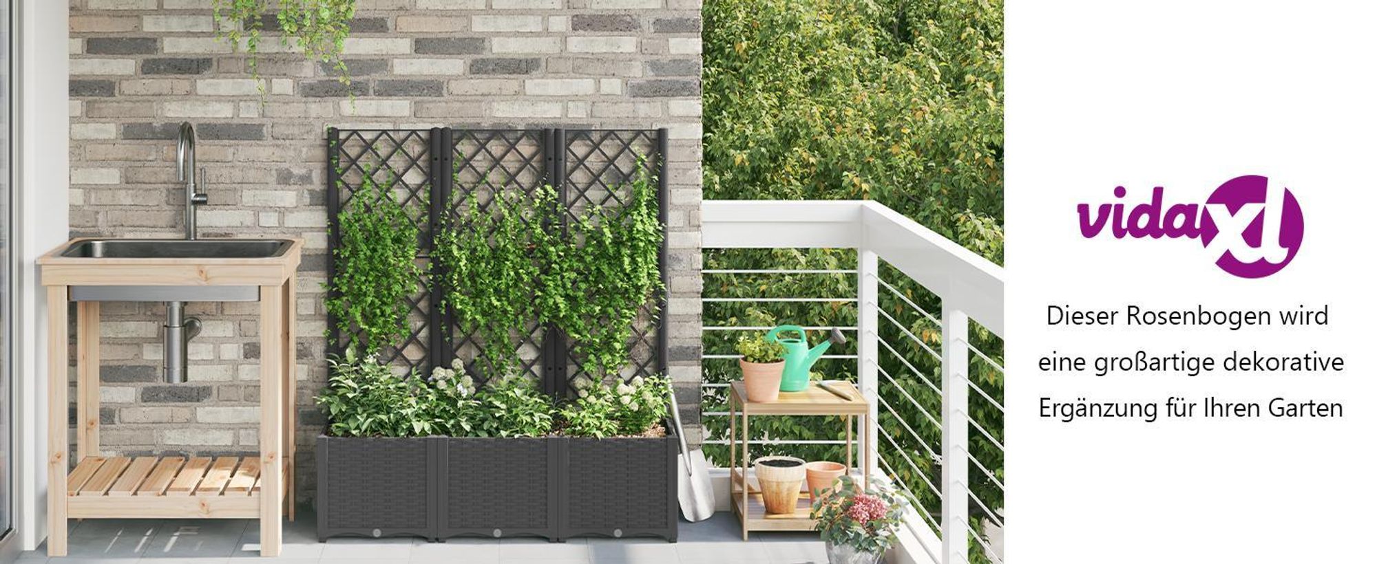 vidaXL Garten-Pflanzgefäß mit Spalier Schwarz 120 x 40 x 136 cm PP