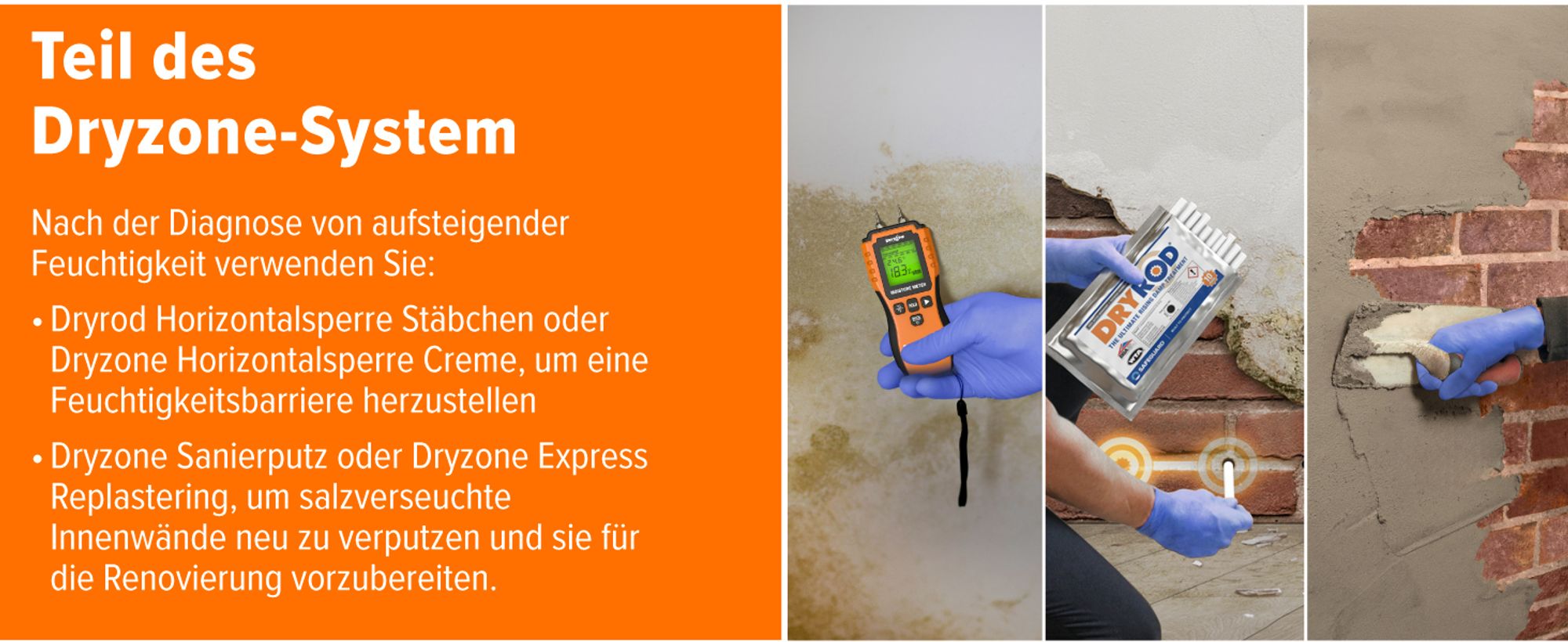 Dryzone Feuchtemessgerät - Feuchtemessgerät für Holz, Mauerwerk, Wand und andere Baumaterialien, hilft bei Feststellung aufsteigender Feuchtigkeit