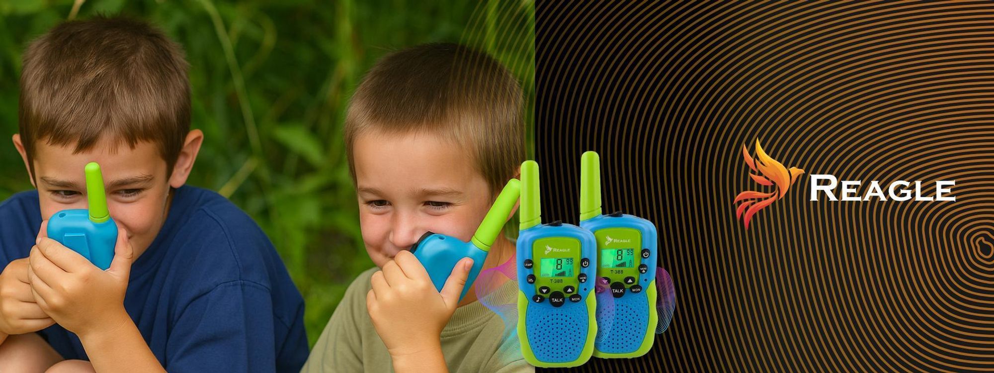 2X Walkie Talkie Für Kinder, 22-Kanal-Funkgerät Vox, Reichweite 3 Km, Ideal Fürs Camping, Integrierte Taschenlampe Reagle