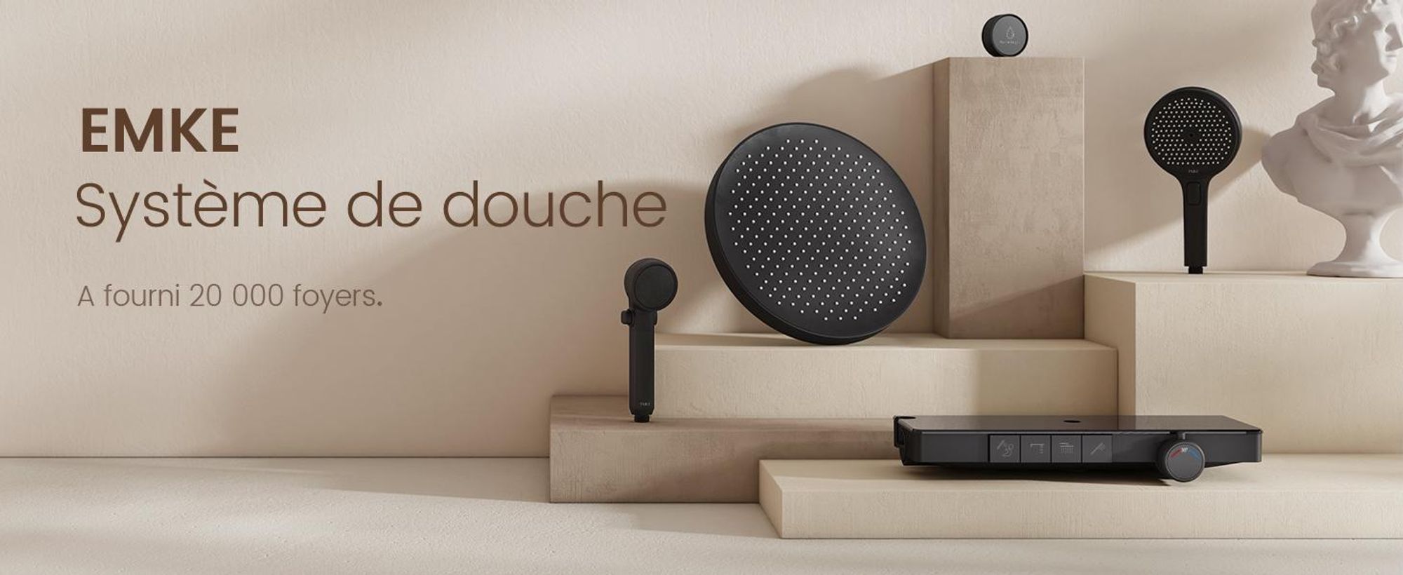 EMKE® Système de douche avec thermostat Noir avec douche pour enfants, affichage digital & filtre à chlore 4 sorties Rond Douche de pluie Familiale Colonne de douche F23