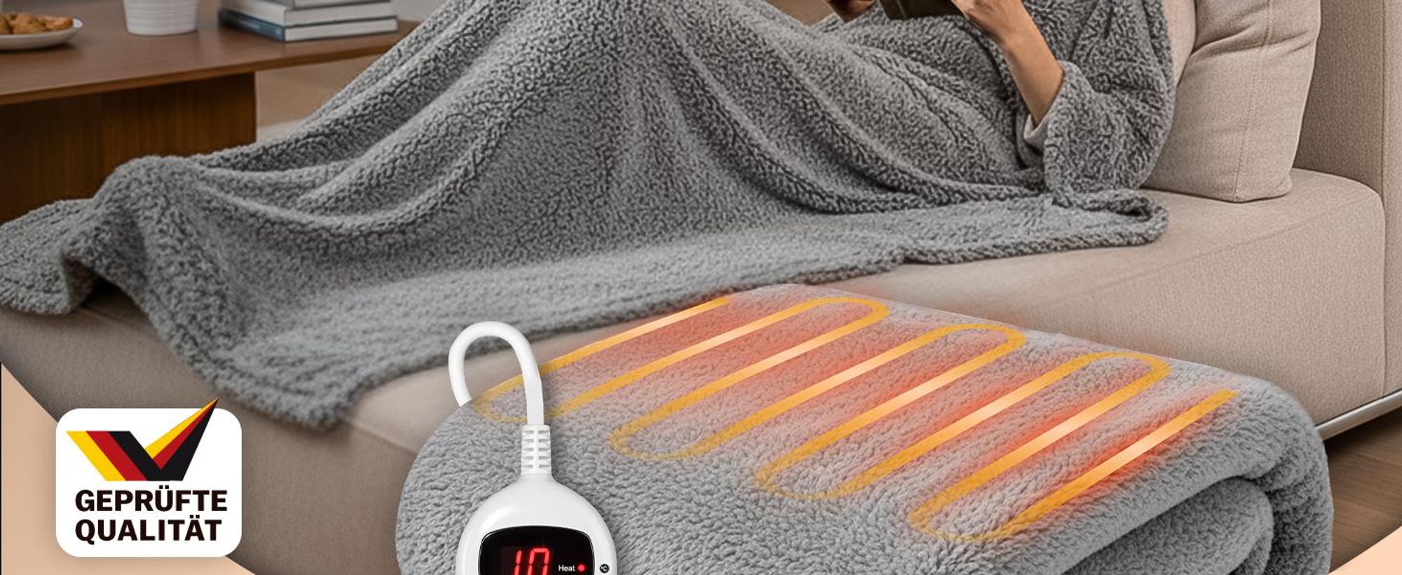 MONZANA® Elektrische Heizdecke 180x130cm 120W 10 Heizstufen 10h Timer Abschaltautomatik Überhitzungsschutz waschbar Teddy Fleece Wärmedecke für Bett