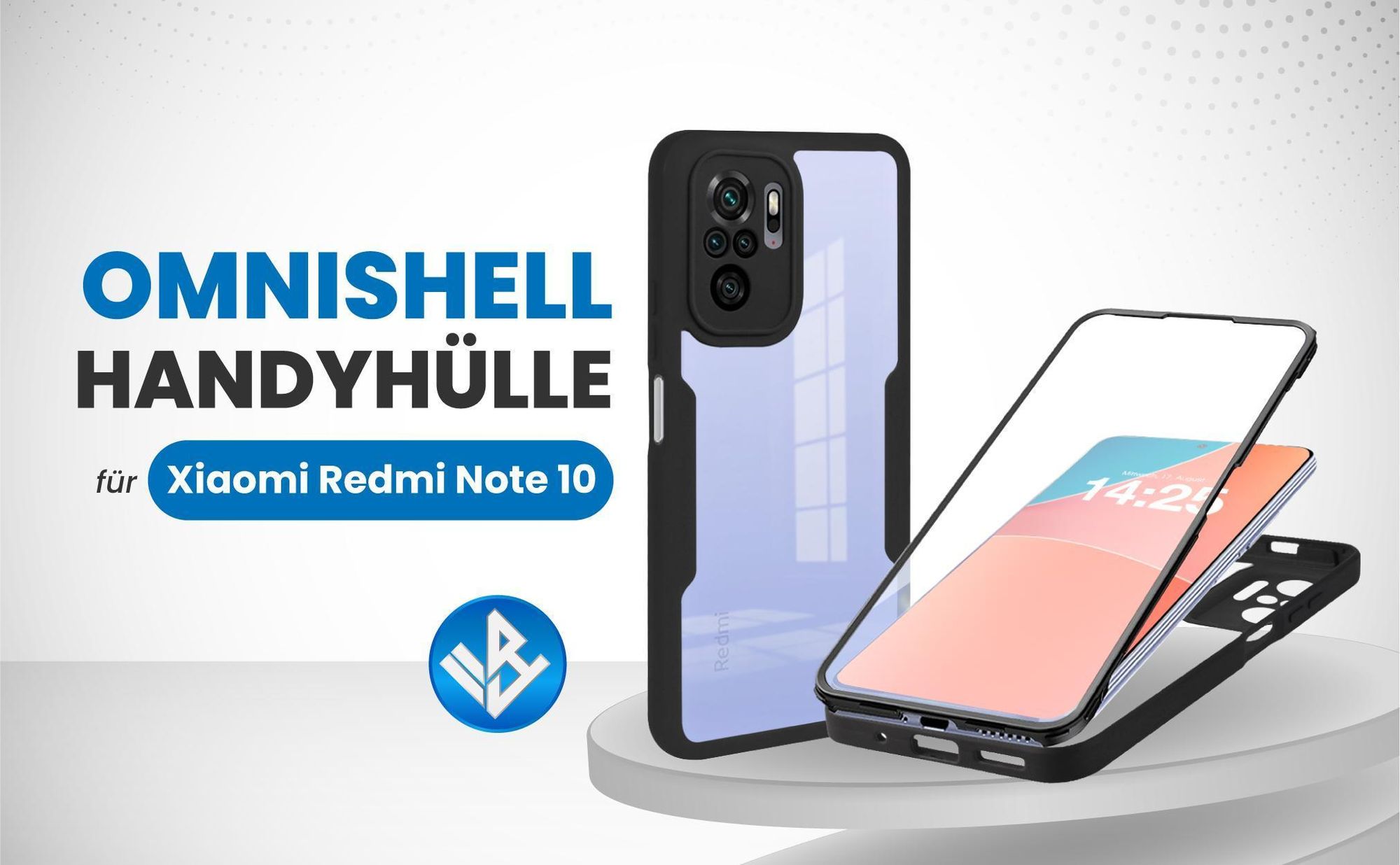 Schwarze 360 Grad Hülle für Xiaomi Redmi Note 10 mit Kameraschutz