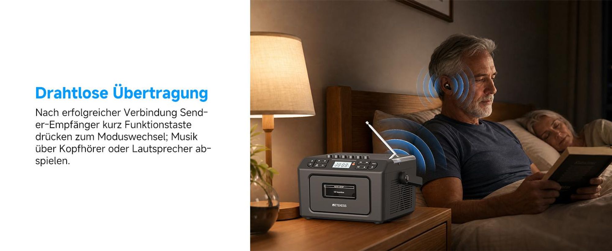 Retekess TR642 CD Player mit Kassette,3W Lautsprecher,Stereo, Bluetooth,AM/FM-Radio,AUX,5000mAh Akku,Boombox Kassettenspieler für Kinder Erwachsene