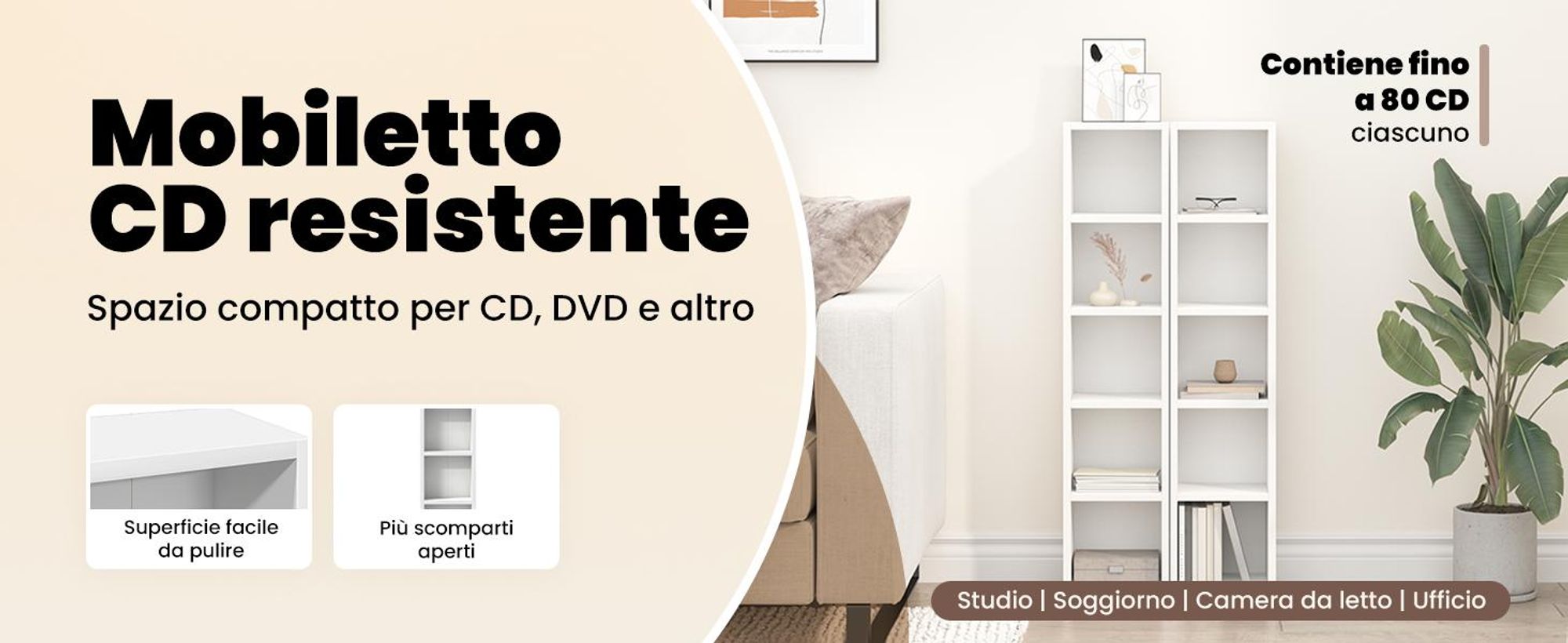 vidaXL Scaffali per CD 2 pezzi Bianco 21x16x93,5 cm Materiale ligneo