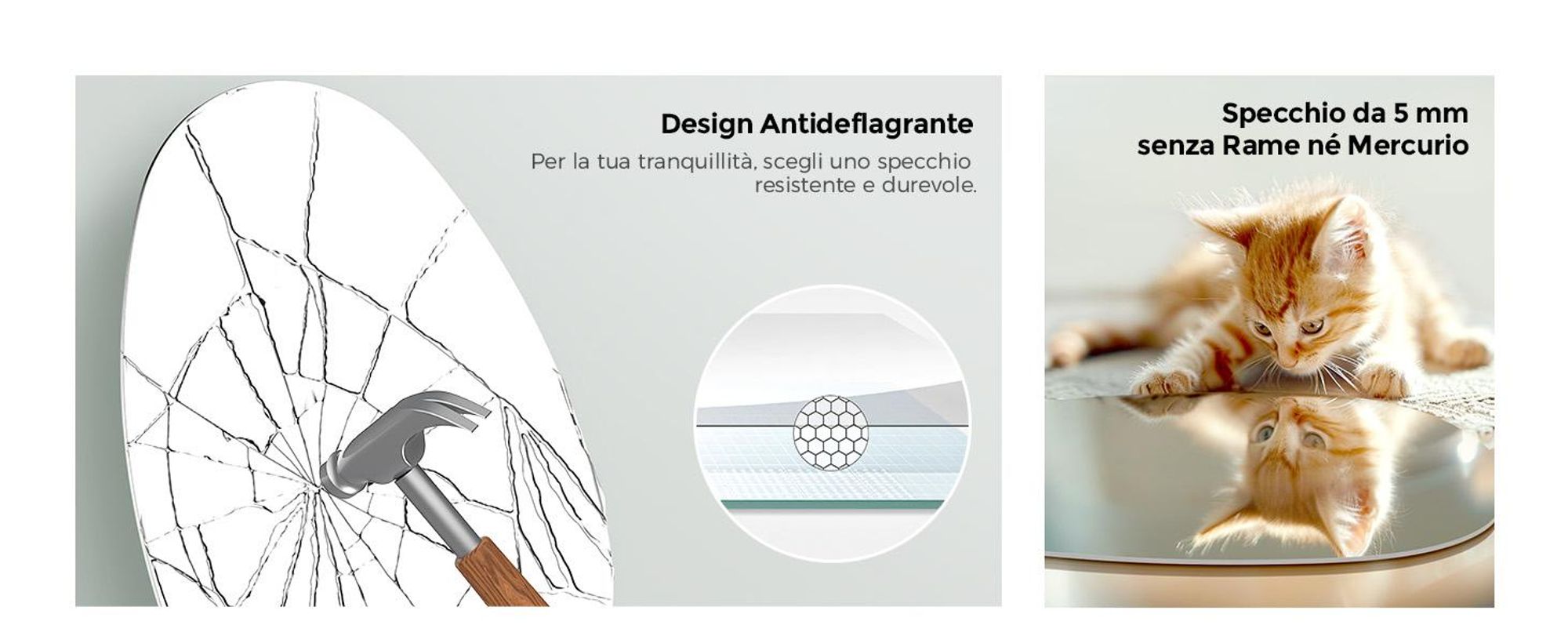 S'AFIELINA Specchio da parete asimmetrico 60×45 cm senza cornice Specchio Decko Specchio da bagno per soggiorno, bagno e camera da letto