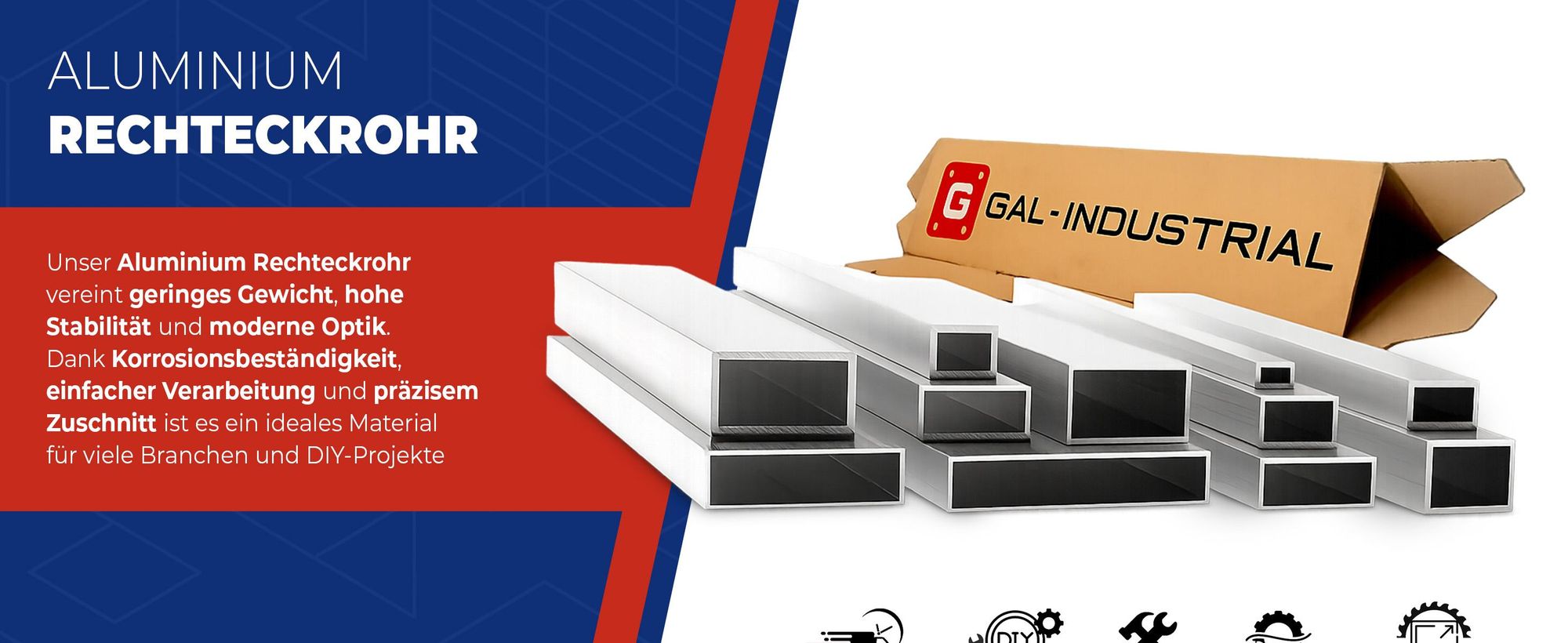 Aluminiumprofil, Alu Rechteckrohr, Aluminium, Alu rohr, Alu profil