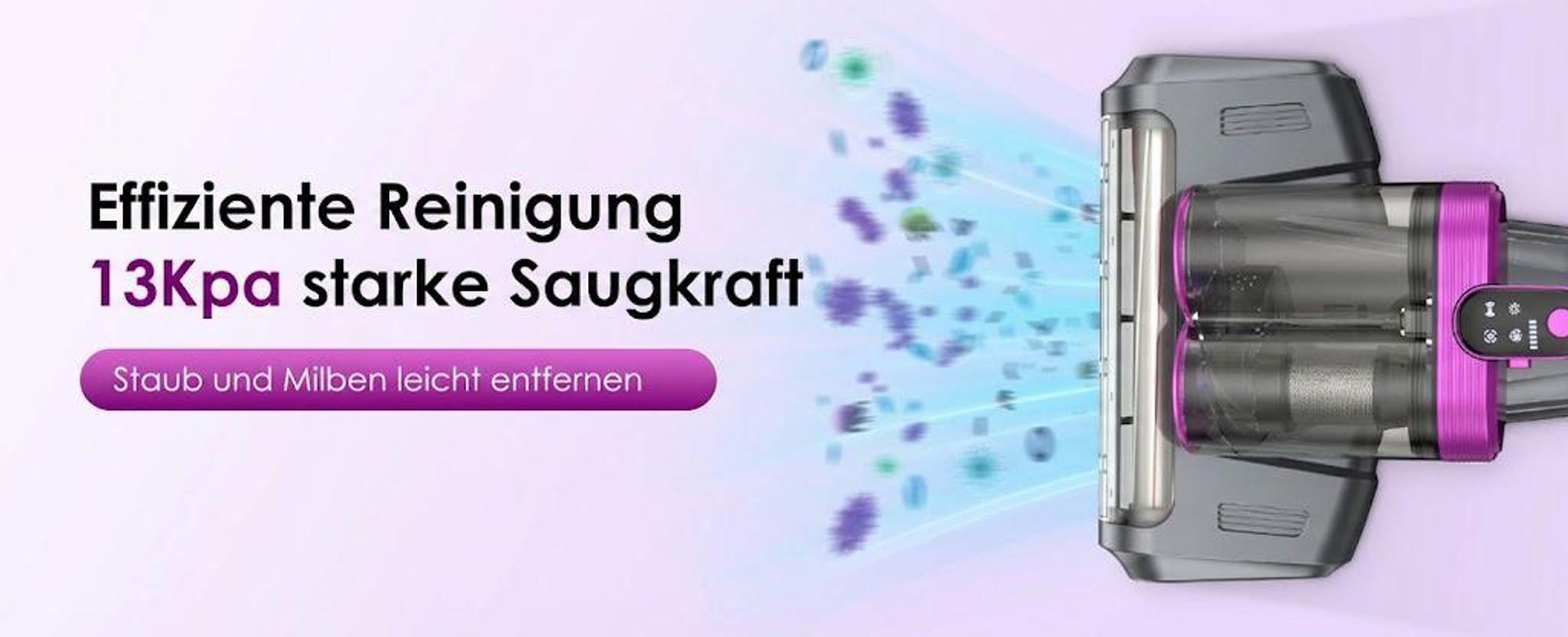 Kabelloser Milbensauger, 13000Pa Staubsauger für Matratzen, 253.7nm UV-C Licht Milbenentferner, HEPA-Filter Handstaubsauger mit Doppelbehälter
