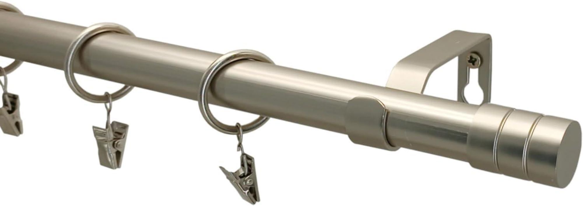 LOFT 280 cm Doppelte Gardinenstange 19 mm aus Metall mit Endstück CAPRI Komplettset mit Ringen und Clips Inklusive Montagezubehörset Farbe Satin