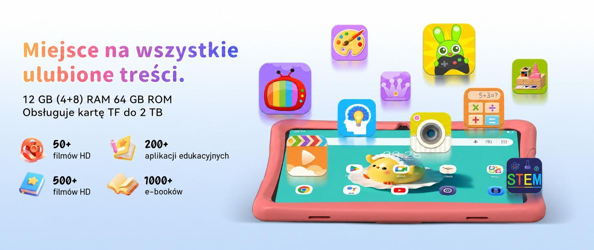 Tabwee K10 Kids 10.1" Rosa Tablet, Google Kids Space, 4GB RAM+64GB ROM, Android 15 WiFi Tablet für Kind mit Kindgerechte Hülle und Stift, 5000mAh