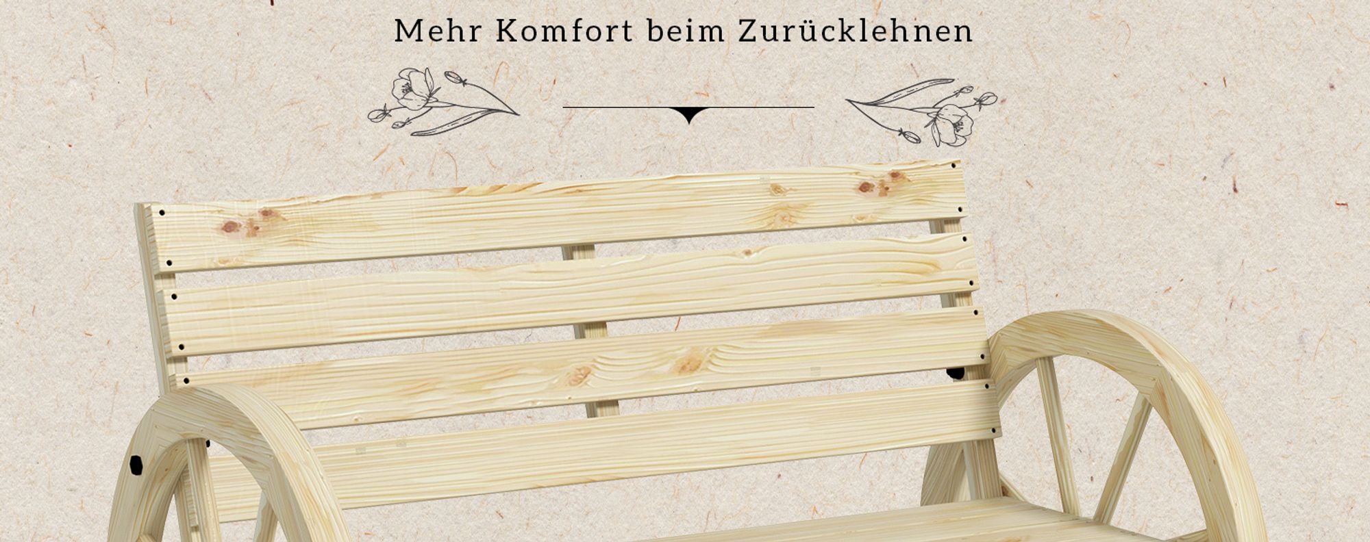 Outsunny Gartenbank 2-Sitzer Sitzbank Holzbank Wagenrad-Design bis 240 kg