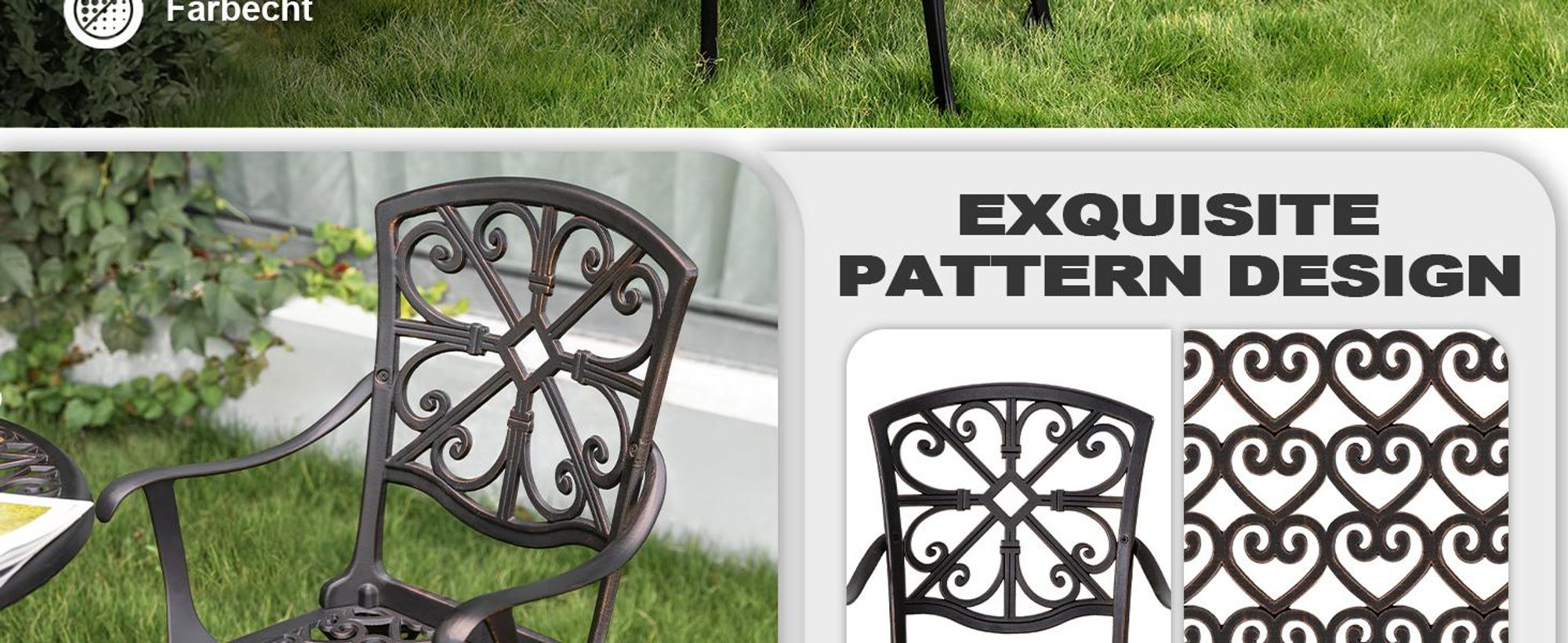 Avestar 3-teiliges Bistro Set aus Aluminiumguss, Gartenmöbel Set, Balkonmöbel, runder Bistrotisch mit 2 Gartenstühlen, Schwarz
