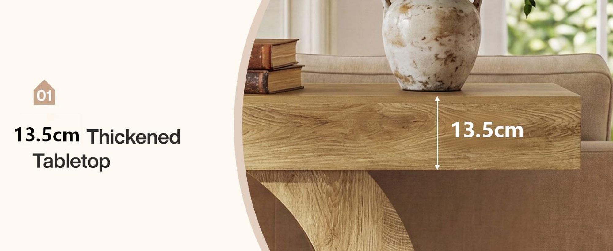Tribesigns Konsolentisch 150 cm, schmaler Flurtisch mit runder offener Basis und Zwei Ablageflächen, Landhausstil, Eichen-Optik, Hellbraun