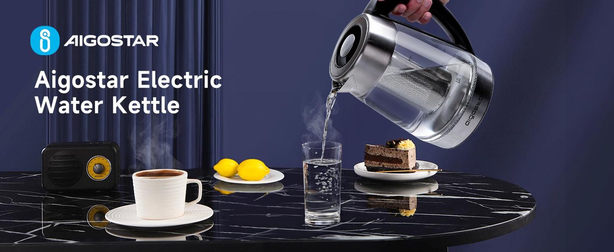Aigostar - Glas Wasserkocher mit Temperatureinstellung 60°C-100°C, LED Beleuchtung im Farbwechsel, 2200W, 1,7 L, 120 Minuten Warmhaltefunktion