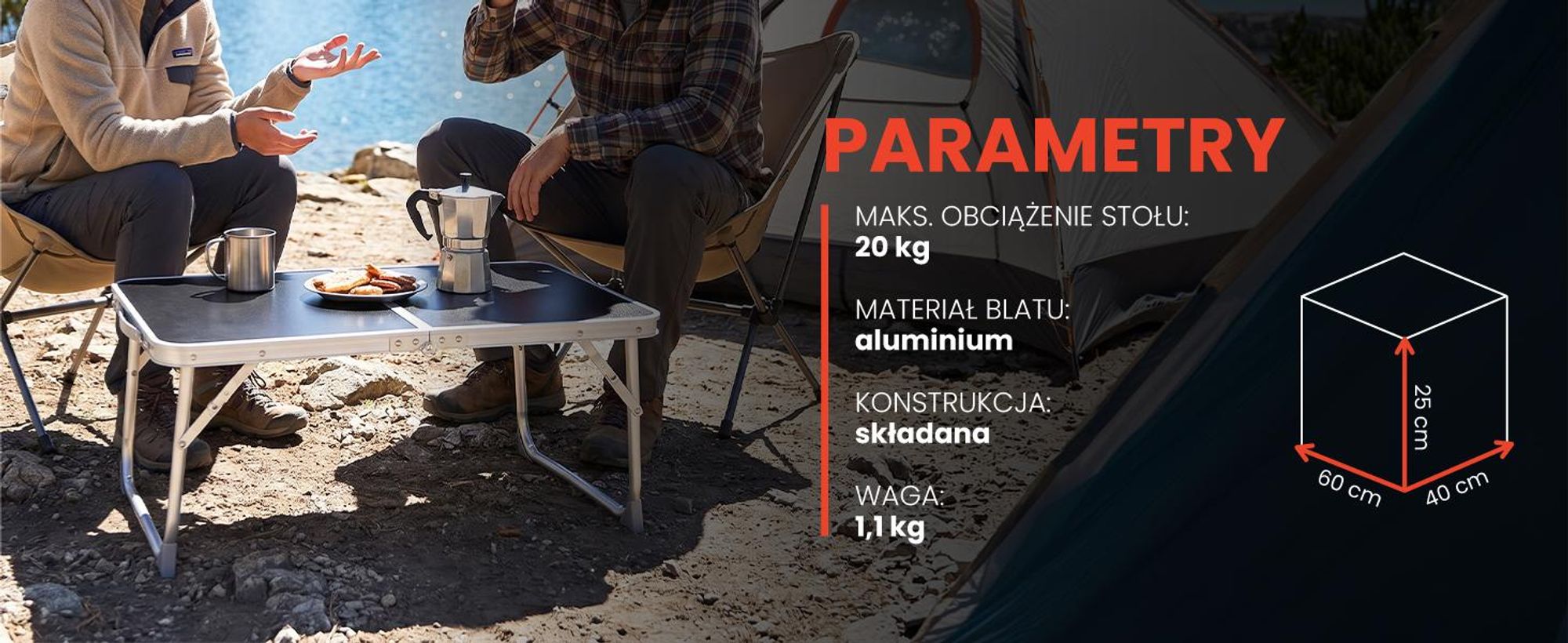Mały składany stół campingowy 60 na 40cm w walizce czarny