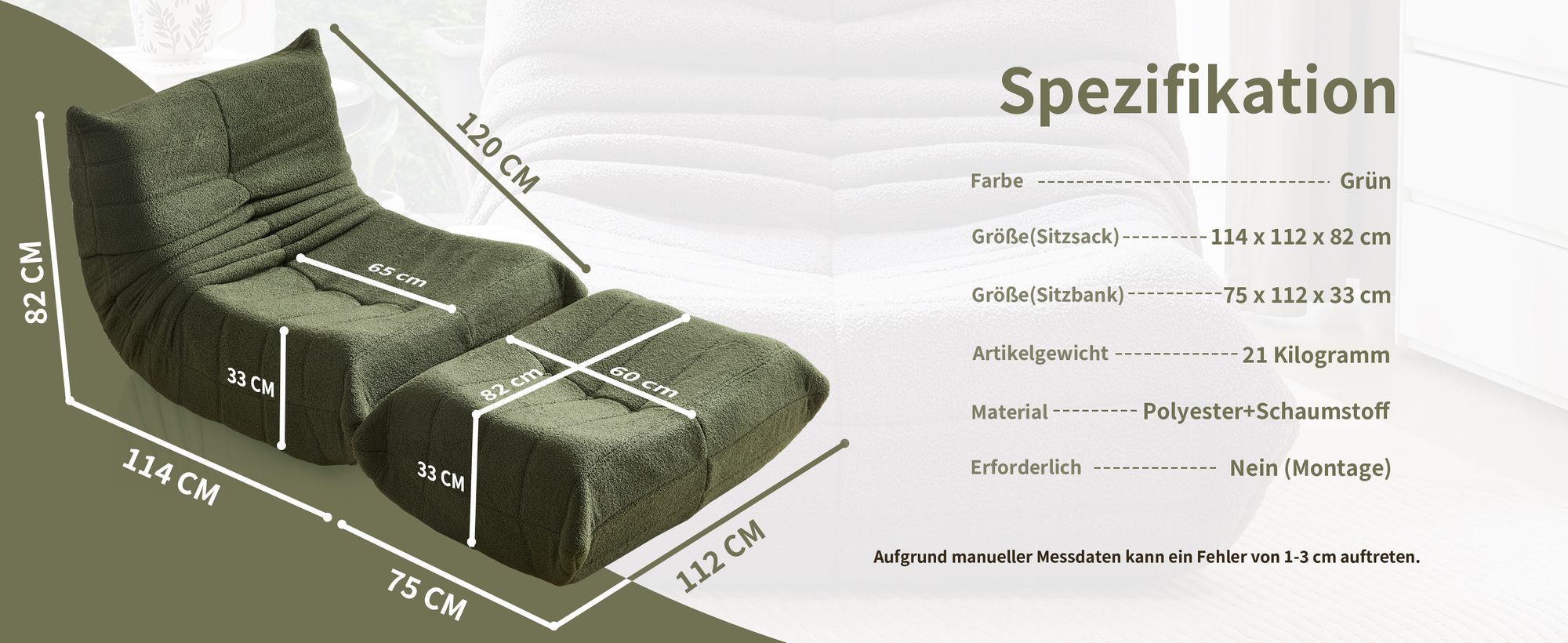 Klassische Sessel, Schlafsofas, sitzkissen boden, Lazy Sofa, Bean bag, für Schlafzimmer, Sitzsack