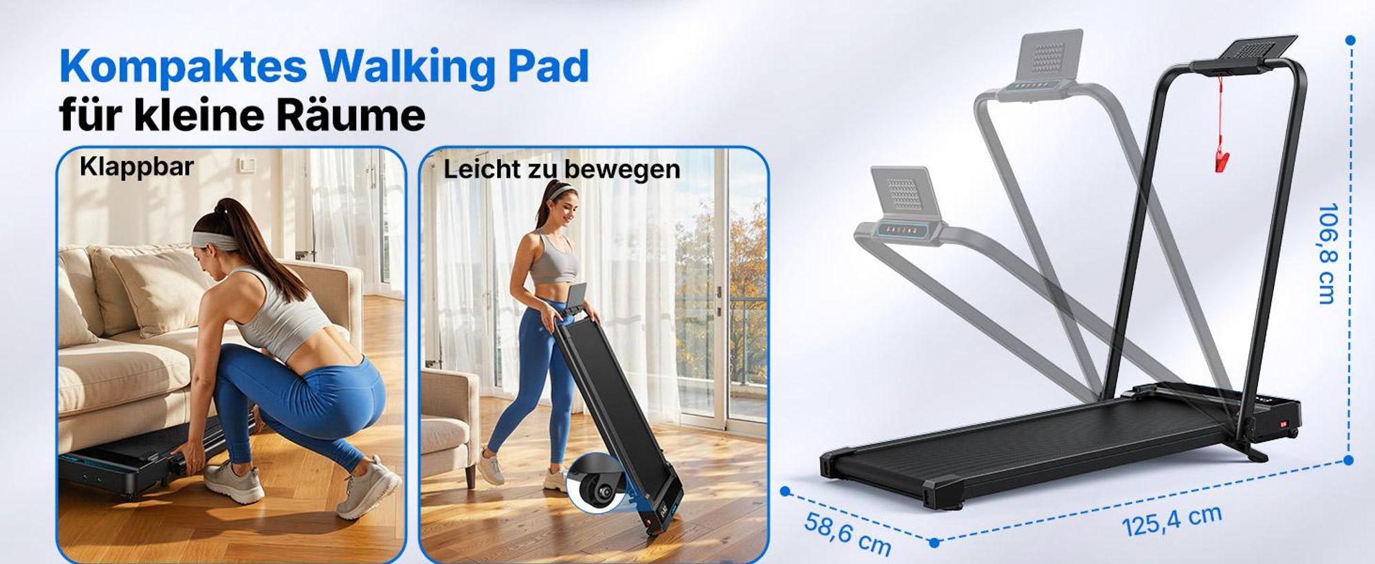 Merach 2-in-1 Laufband mit 6 % Steigung, 1–12 km/h, 3,0 PS, App, Fernbedienung, bis 136 kg, LED-Display Walking Pad