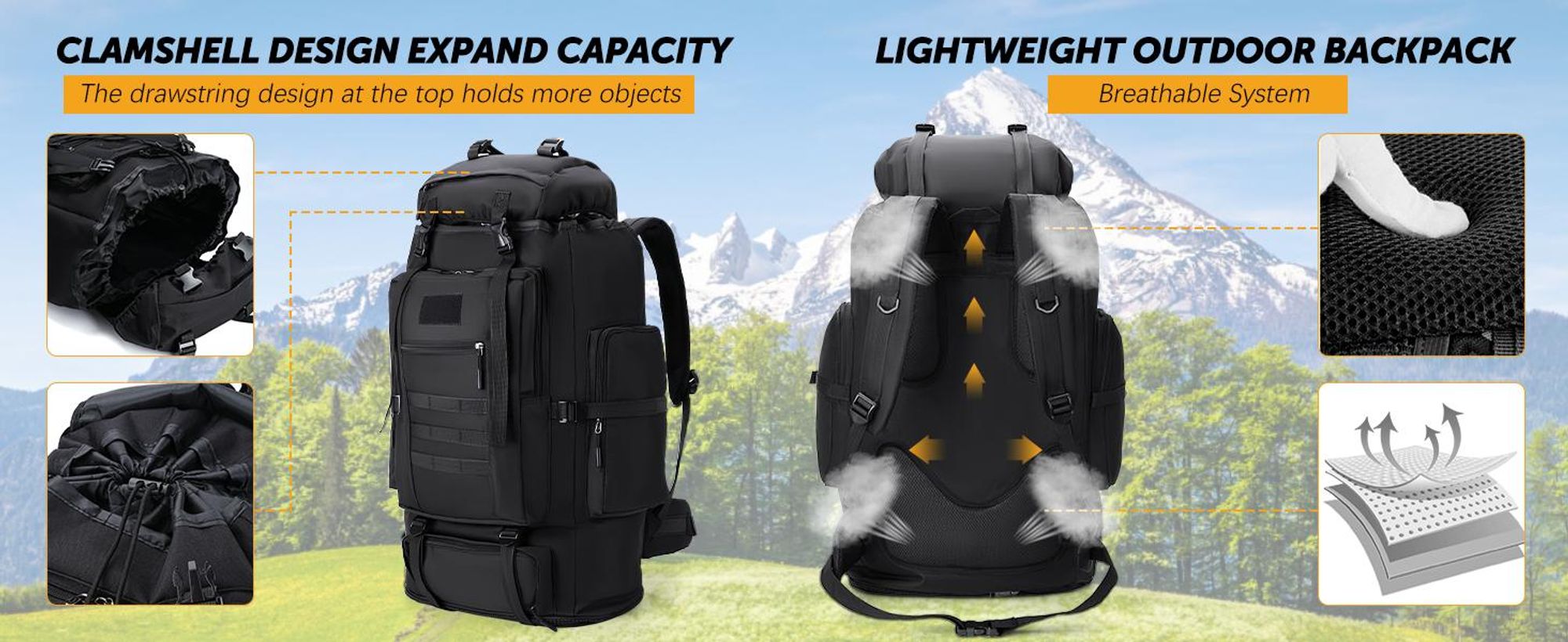 Trekkingrucksäcke, Wanderrucksack, Camping Rucksack, Reiserucksack, 100L Rucksack, Wasserdicht, für Camping Trekking Wander